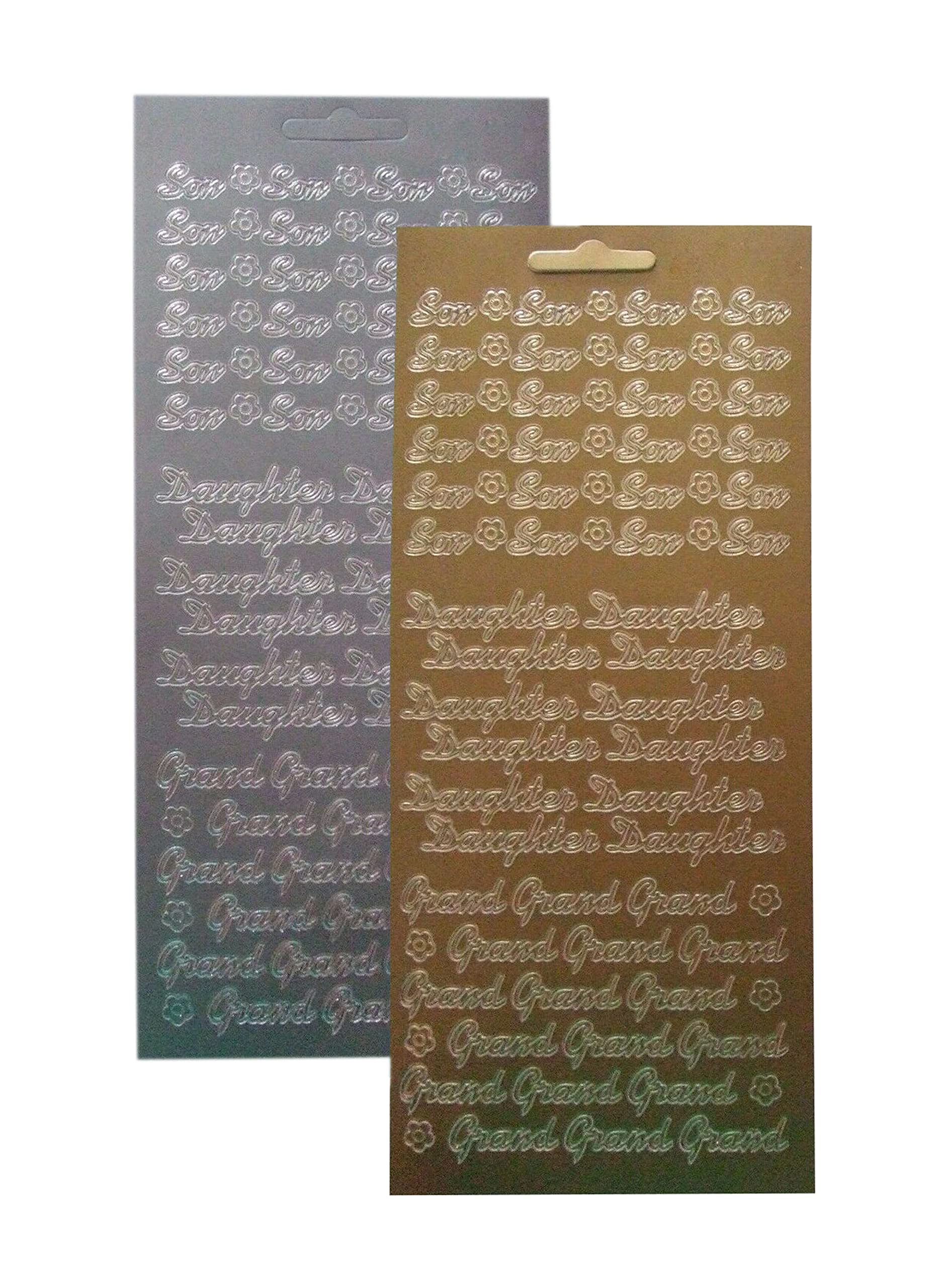 Vsorce4u 2 x Gold & Silver Sheets - Son/Daughter/Grand Peel Off Sticker Sheet for Crafting, Card Making, Scrapbooking and Art & Craft