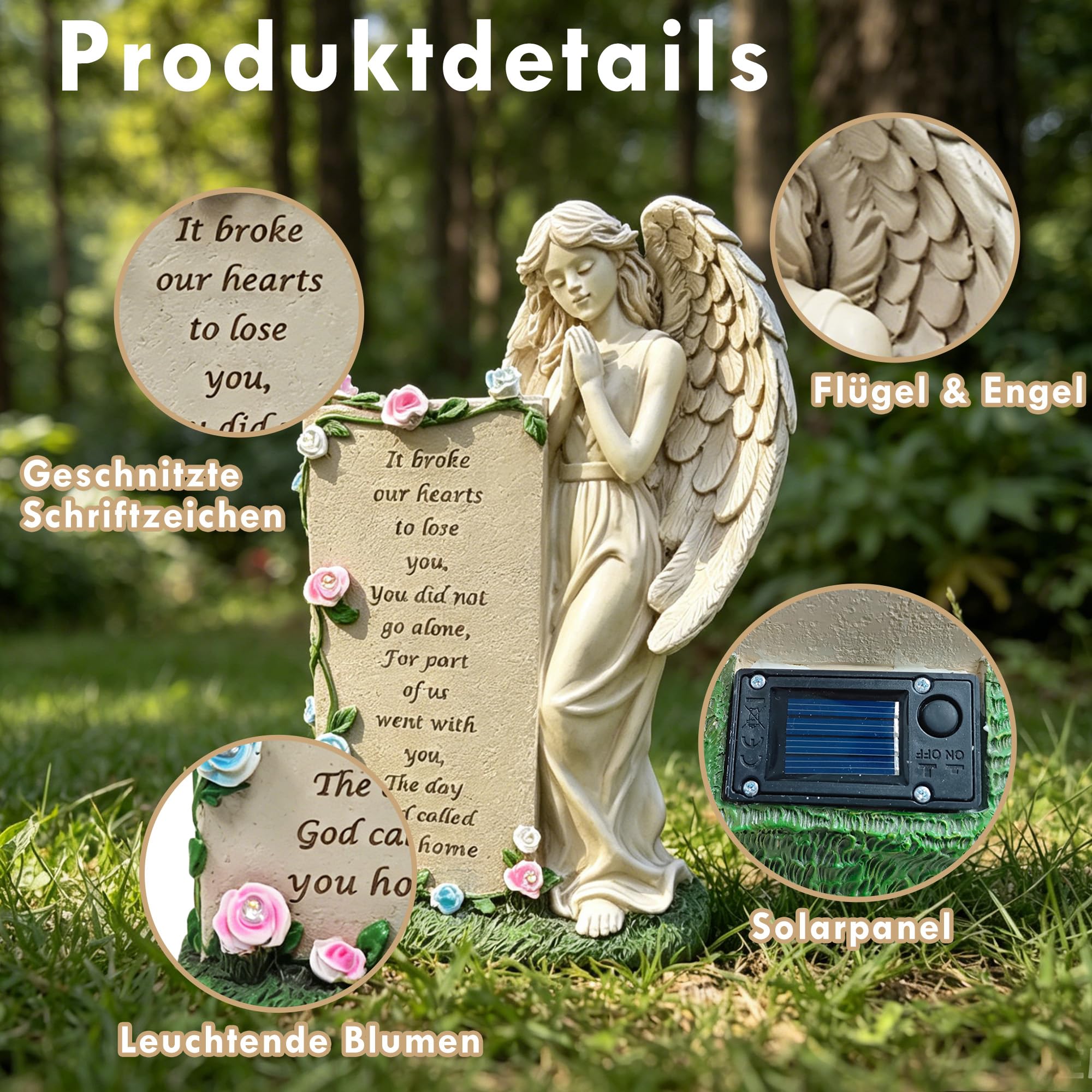 lifemet Solar-Engel-Grabschmuck – Engel-Gartendekoration für den Außenbereich, Engel und Grabsteine, Gedenkgeschenke