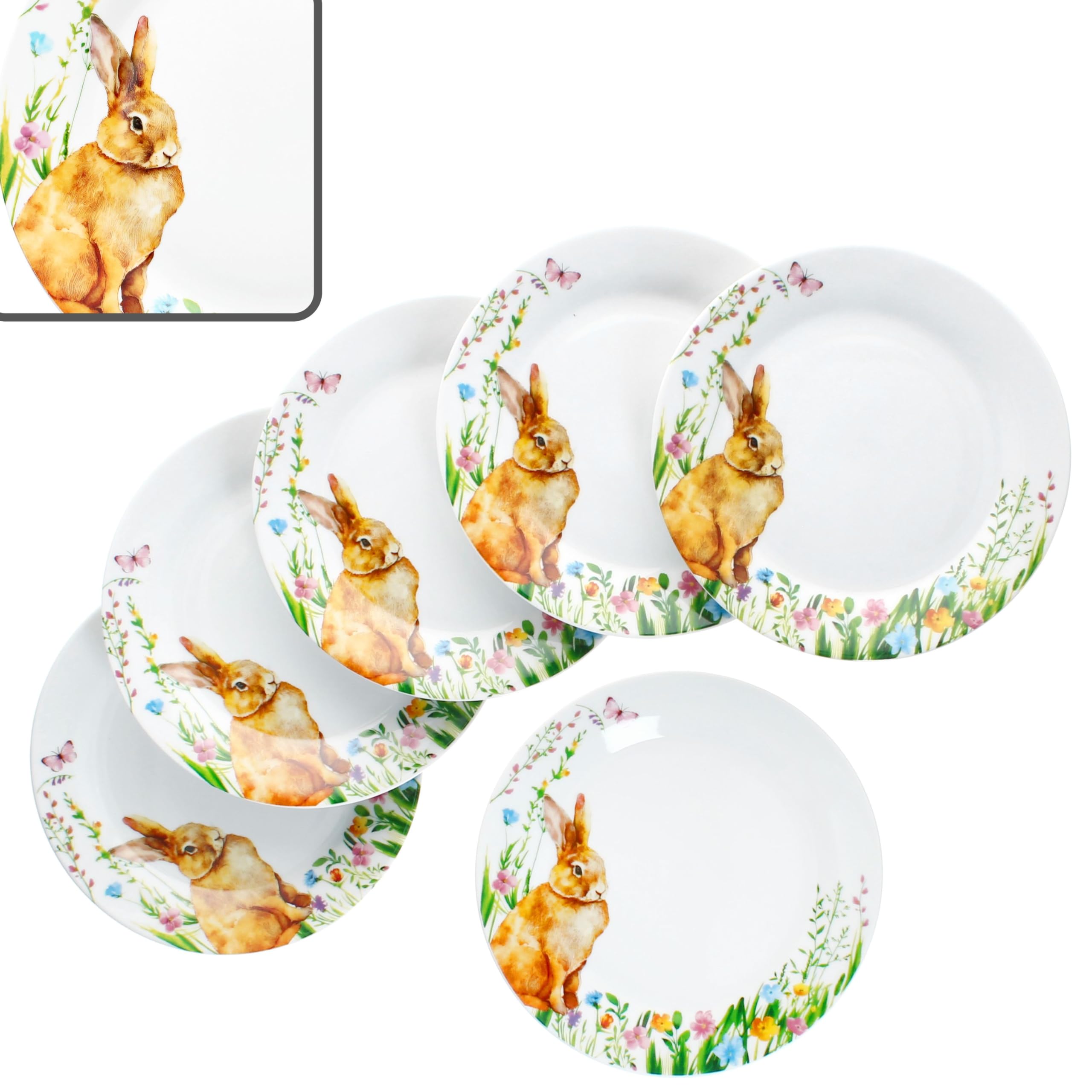 MamboCat Osterfreude Lot de 6 assiettes à gâteau I Diamètre 19,4 cm I Assiettes à petit-déjeuner en porcelaine printanier avec décor lapin de Pâques pour 6 personnes I Petites assiettes pour salade,
