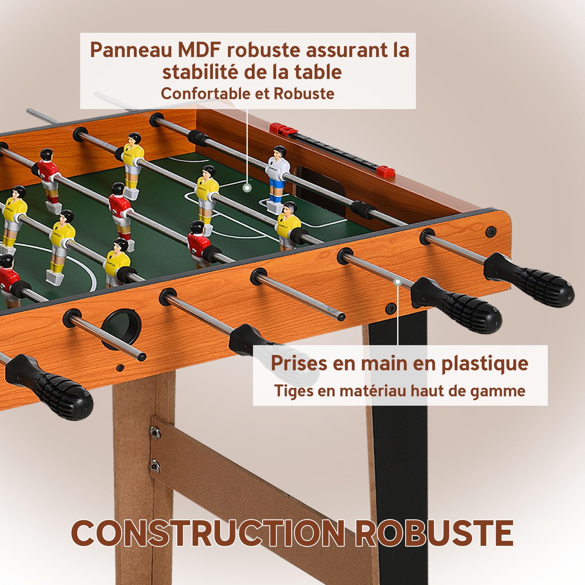 HOMCOM Mini babyfoot Compact et Solide, Table de Baby-Foot, Jeu Familial avec 22 Joueurs, 2 balles, 2 compteurs de Score, 84,5L x 40l x 61,2H cm