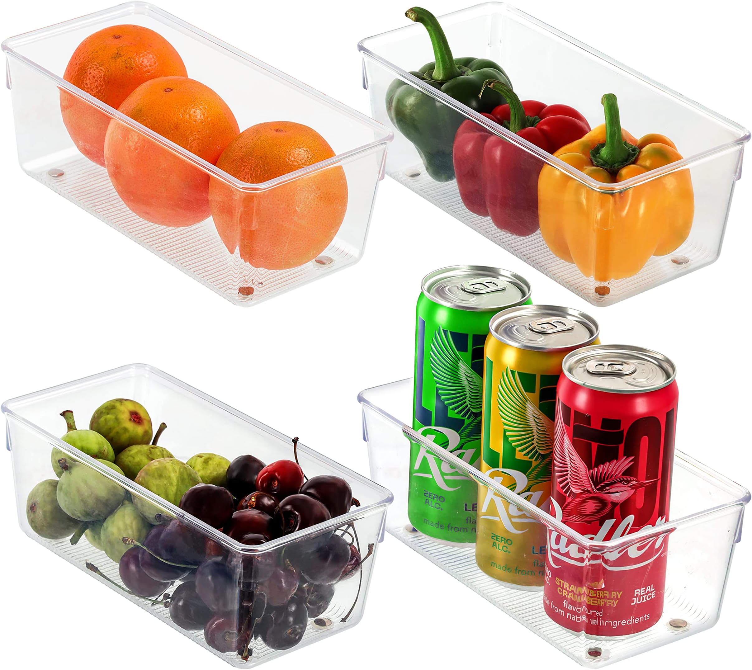 Kurtzy Kitchen Fridge & Cupboard Storage Trays (4 Pack) - 20cm/7.87 Inches Overall Length - Clear Plastic Refrigerator Bins - Bathroom, Pantry, Drawer, Freezer and Home Storage Organiser Containers
