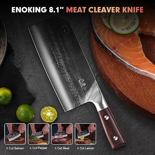 Miniatura 6 de ENOKING 8.1" Cuchillo de carnicero y de chef serbio forjado a mano - Cuchillo de carnicero de acero inoxidable de alto carbono con tang completo