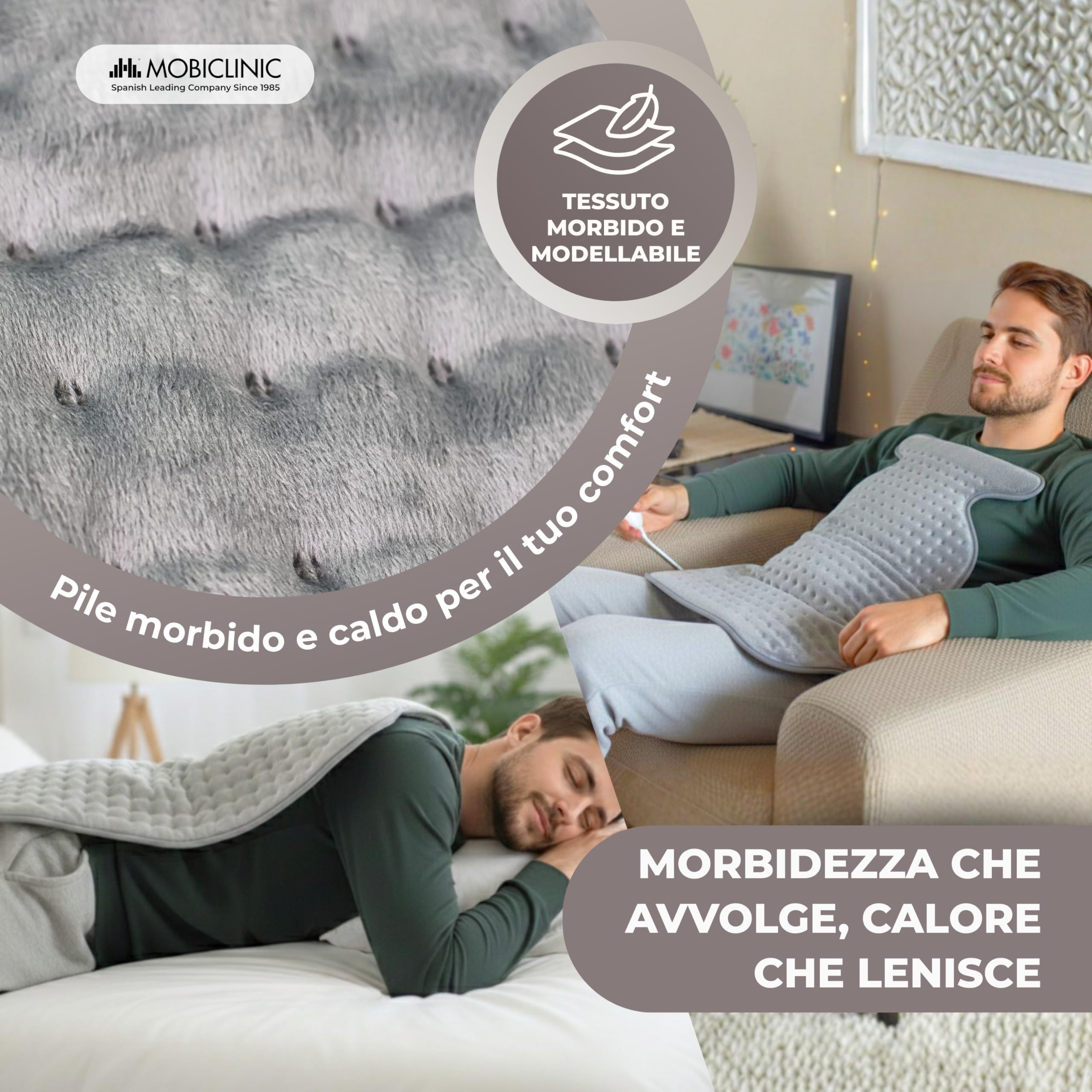 Mobiclinic®, Termoforo elettrico, Cuscino termico per collo e spalle, Basso consumo, 3 livelli di calore, Spegnimento automatico, Zona lombare cervicale, Lavabile, 62x43