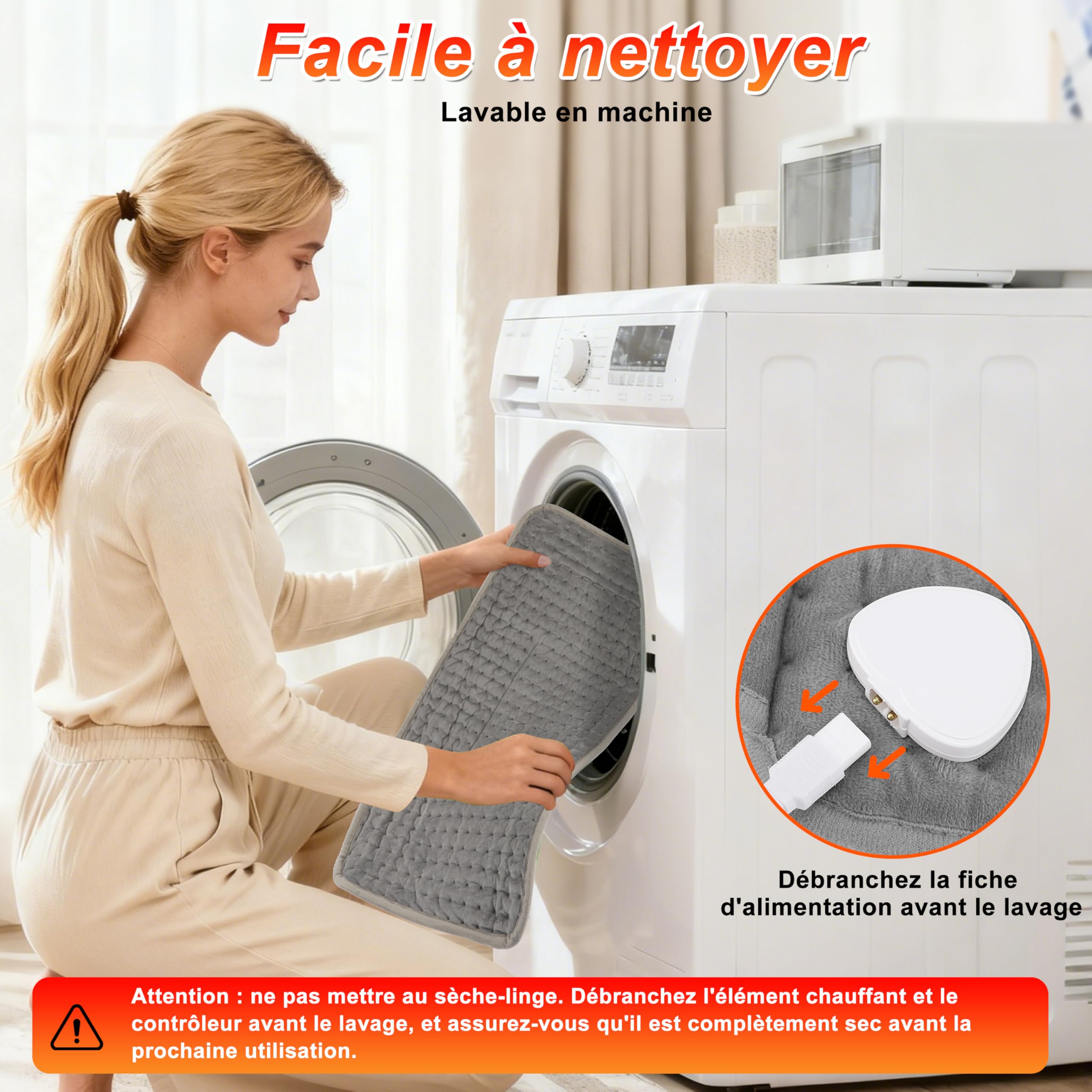 MOMOSTAR Coussin Chauffant Electrique 125x30cm Ceinture Chauffante Lombaire avec Velcro, Coussin Chauffant Pour Dos Abdomen Taille, Chauffage Rapide, 10 Niveaux de Température, 4 Réglages de Minuterie