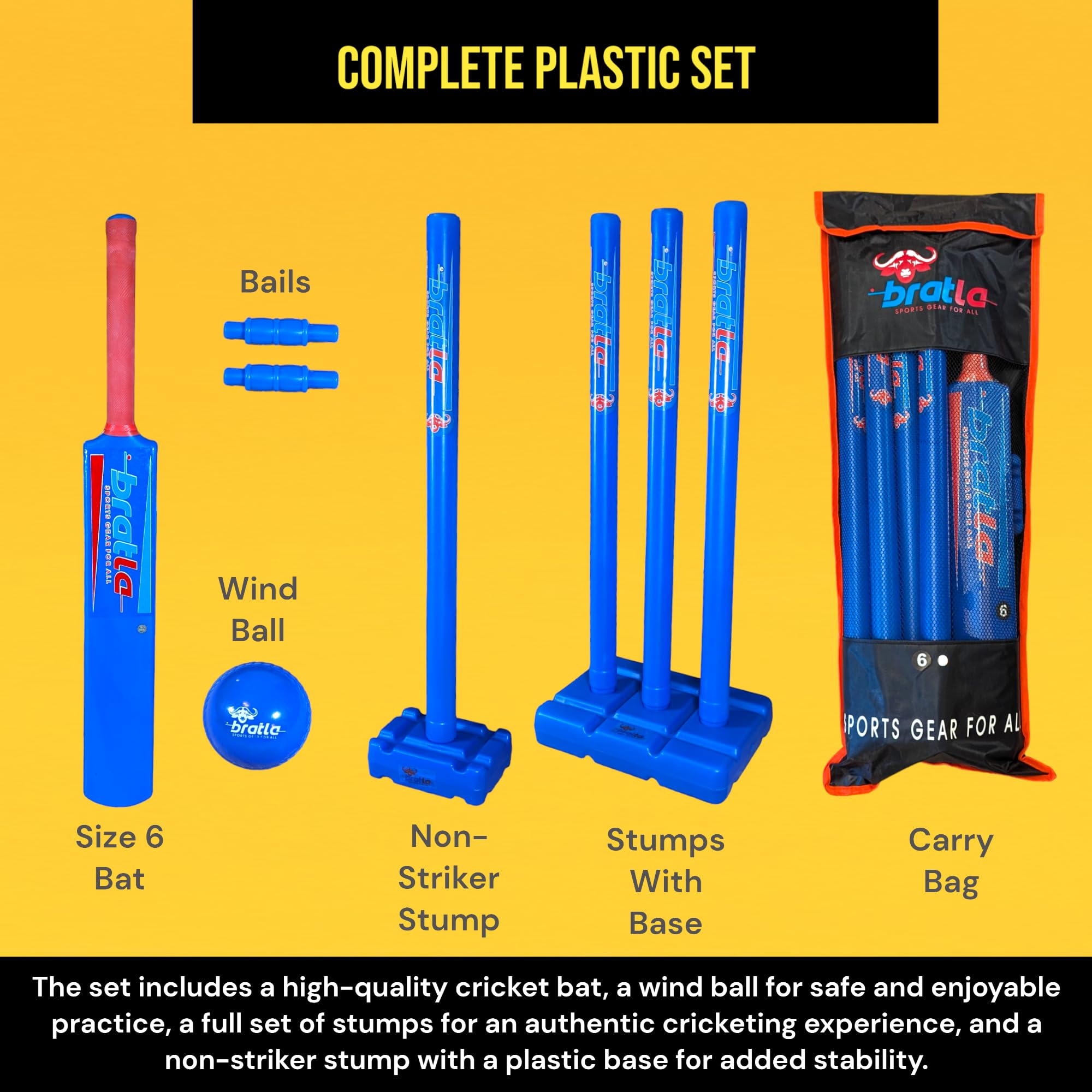 Cricket Plastic Set Blaster Beach Set Blue Play in Backyard Bat, Balls, Stumps and Carry Bag for All Ages (Blue, Size 6)