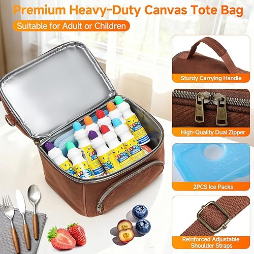 Miniatura 3 de Bolsa de almuerzo de lona encerada para hombres, pequeñas bolsas enfriadoras suaves aisladas con 2 bolsas de hielo, bolsas de almuerzo para mujer