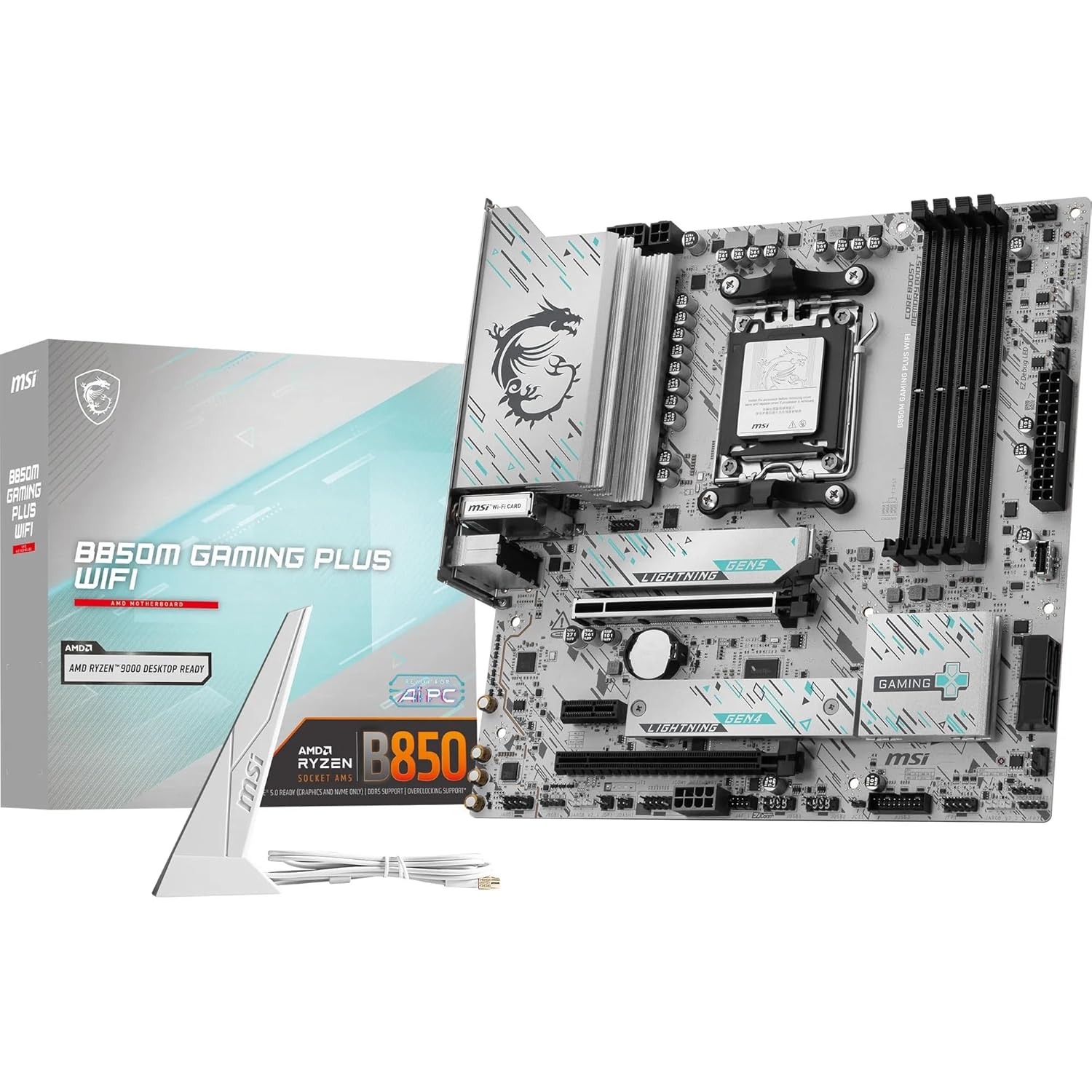 MSI B850M Gaming Plus WiFi Motherboard, mATX – Supports AMD Ryzen 9000/8000 / 7000 Processors, AM5 – DDR5 Memory Boost 8200+ MT/s (OC), PCIe 5.0 x16 & 4.0 x4, M.2 Gen5, Wi-Fi 7, 5G LAN