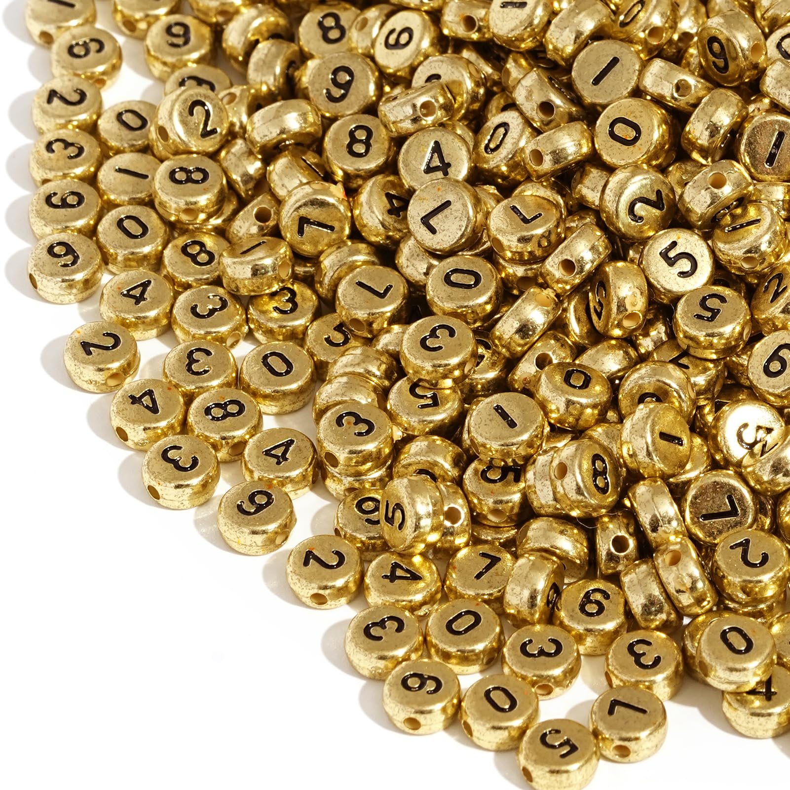 DAHI 800pcs Round Gold Number Beads,0-9 Retro Golden Mixed for Bracelets,Flat Number Beads for Bracelets Necklaces Jewelry Making,DIY Ancient(4 * 7 Gold) - Image 3