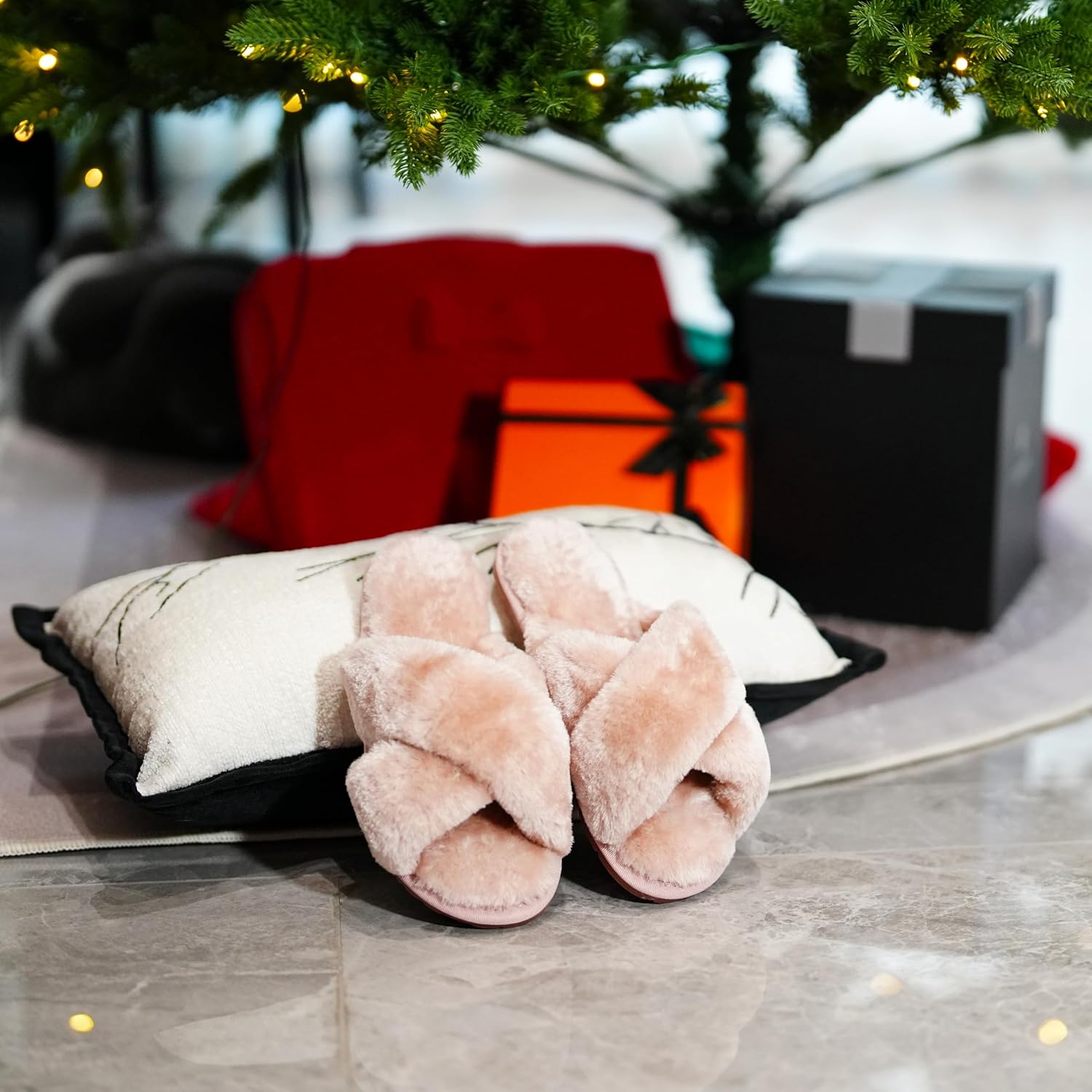 Crazy Lady Women's Fuzzy Fluffy House Slippers Cute Plush Memory Foam Shoes Cross Band Indoor Outdoor Open Toe Sandals - Image 3