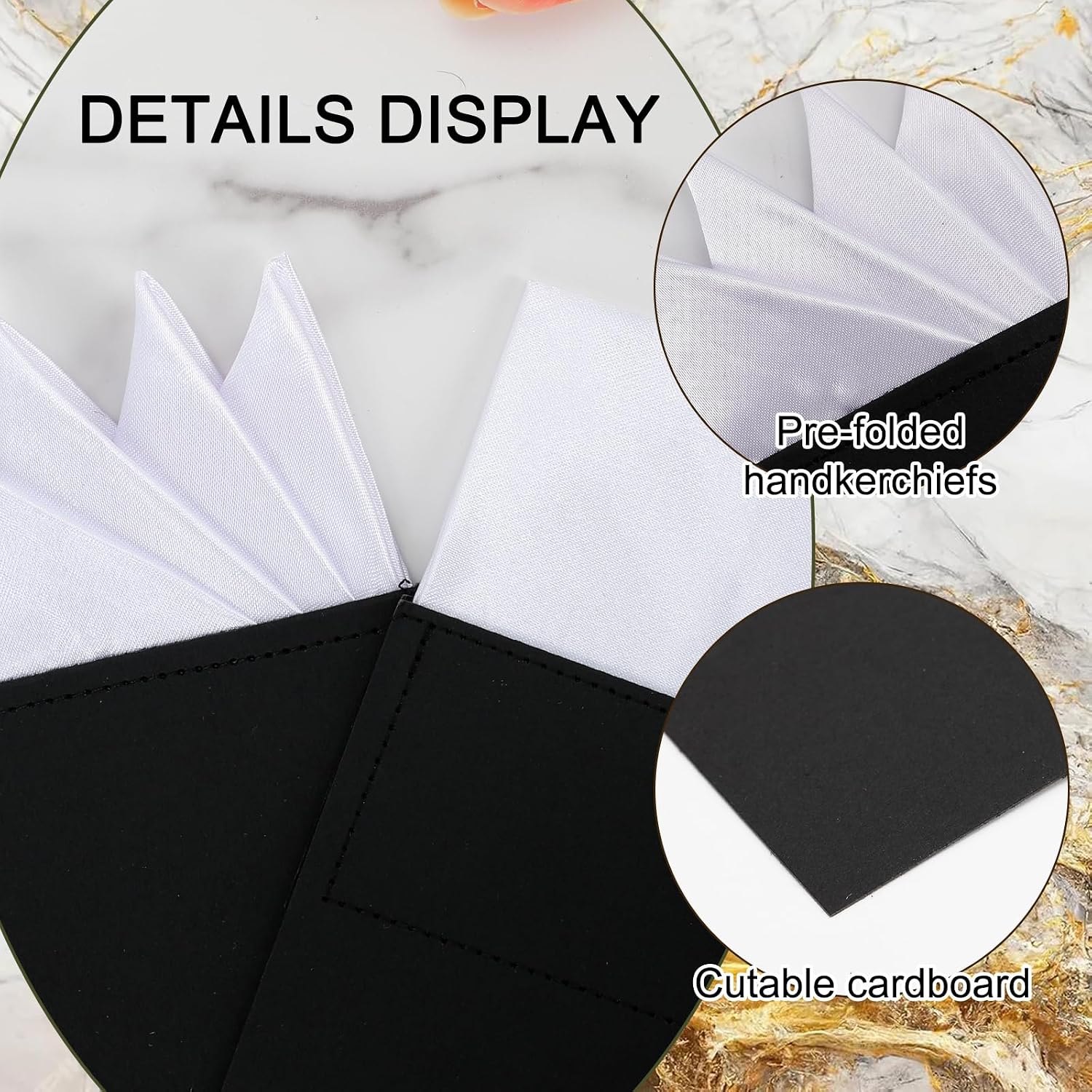 Elegant Prefolded Pocket Squares for Men, White & Black Handkerchiefs on Card, Formal Pocket Square for Suit Jacket & Tuxedo