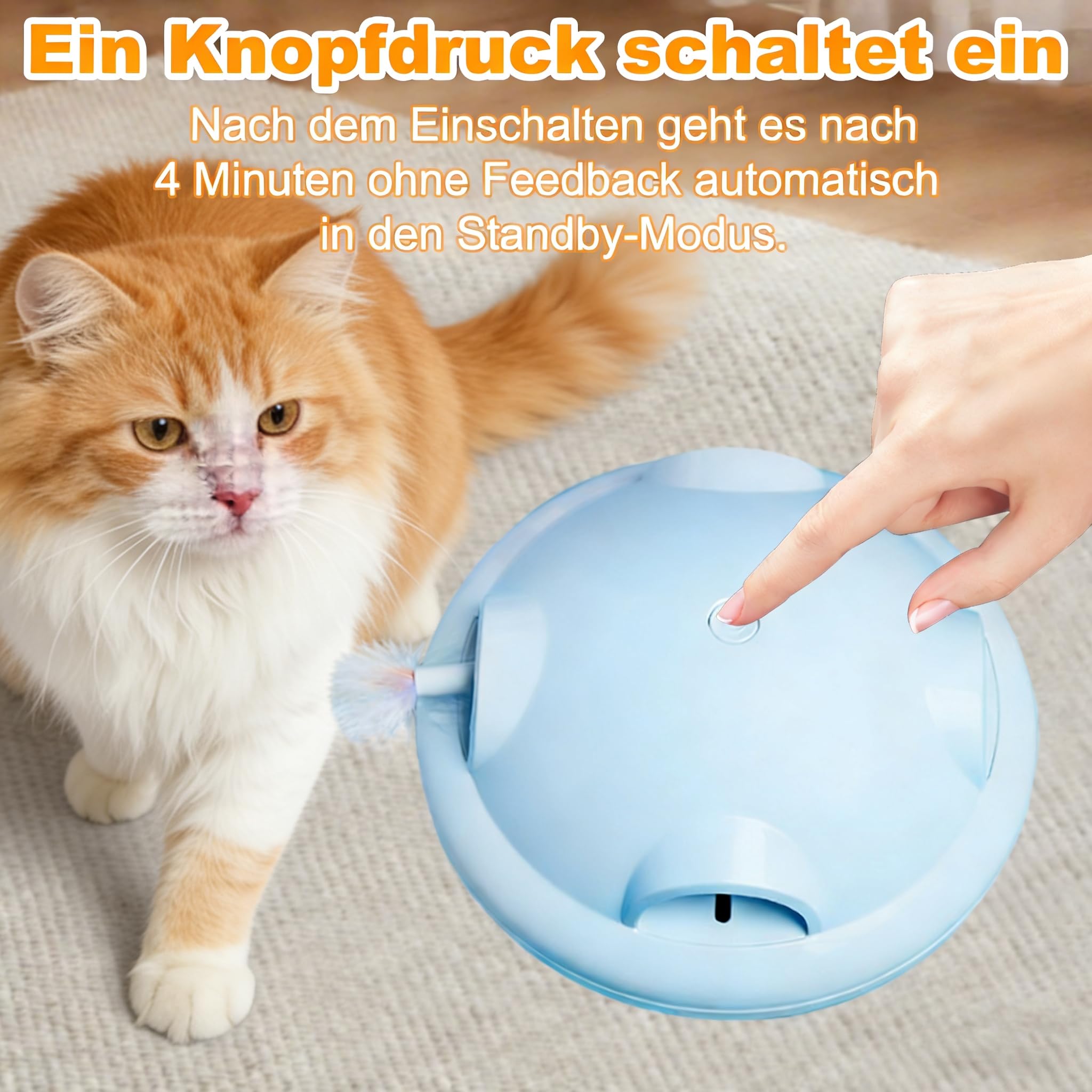 Katzenspielzeug Elektrisch, Interaktiv & Selbstbeschäftigung, EIN Knopf-Start, Zufällig Ausfahrende Feder, Glatte Ränder, Batteriebetrieb für Katzen Aller Altersstufen