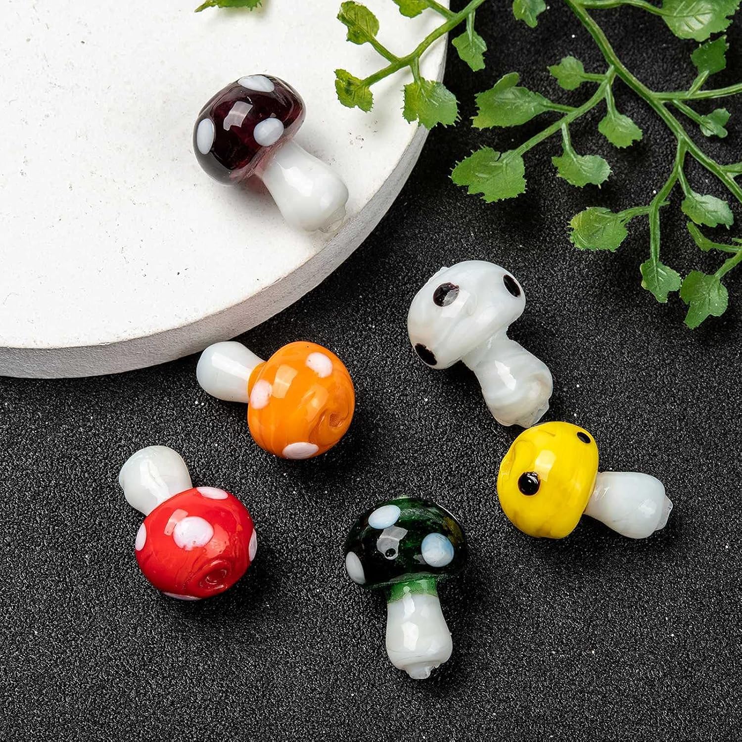 Beadthoven 10 Pcs Mushroom Lampwork Beads European Beads Random Colorful Lovely Mushroom Plant Dangle Charms 19x14.5mm for Bracelets Earring Jewelry Making Hole: 2mm - Image 4