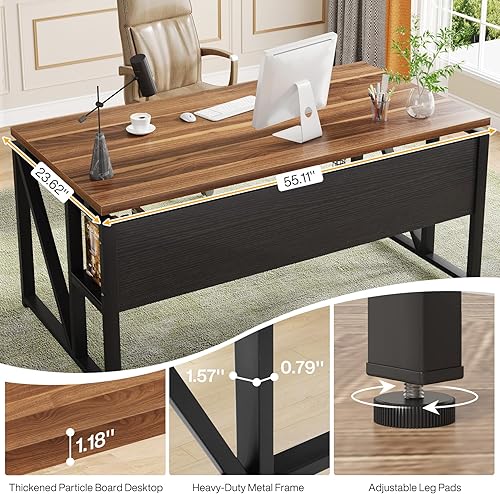 Miniatura 8 de Tribesigns Escritorio para computadora de 55 pulgadas con estante inferior, escritorio de oficina en casa, mesa de escritura para estación de