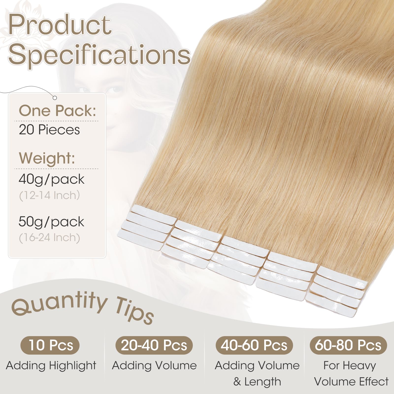 Elailite 20 Pcs Tape in Hair Extensions Real Human Hair, Seamless Skin Weft Real Remy Hair Extension Invisible Straight - Image 4