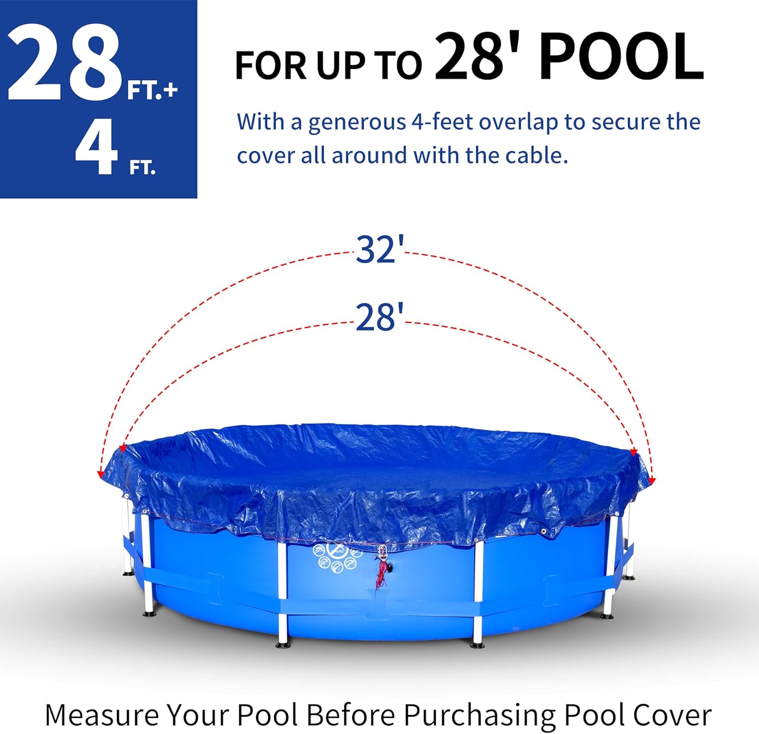 32Ft Pool Cover for(28Ft) Above Ground Pool,Heavy Duty Above Ground Pool Cover Includes Winch and Cable,Winter Pool Cover Strength&Durability,UV Protection, Blue/Black(Cover Only)