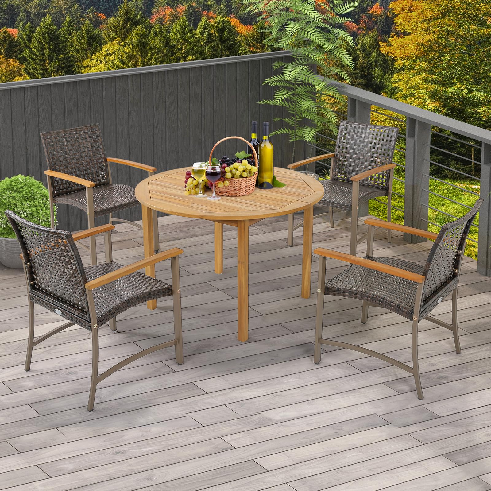 Lot 2 Fauteuils Jardin Rotin Synthétique Empilables – Marron – Cadre Métal, Accoudoirs, Terrasse Balcon