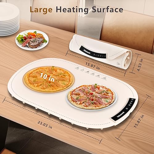 Miniatura 6 de Tapete de calentamiento eléctrico para alimentos, bandeja de calentamiento de 23 x 16 pulgadas con 7 temperaturas ajustables, calentamiento rápido