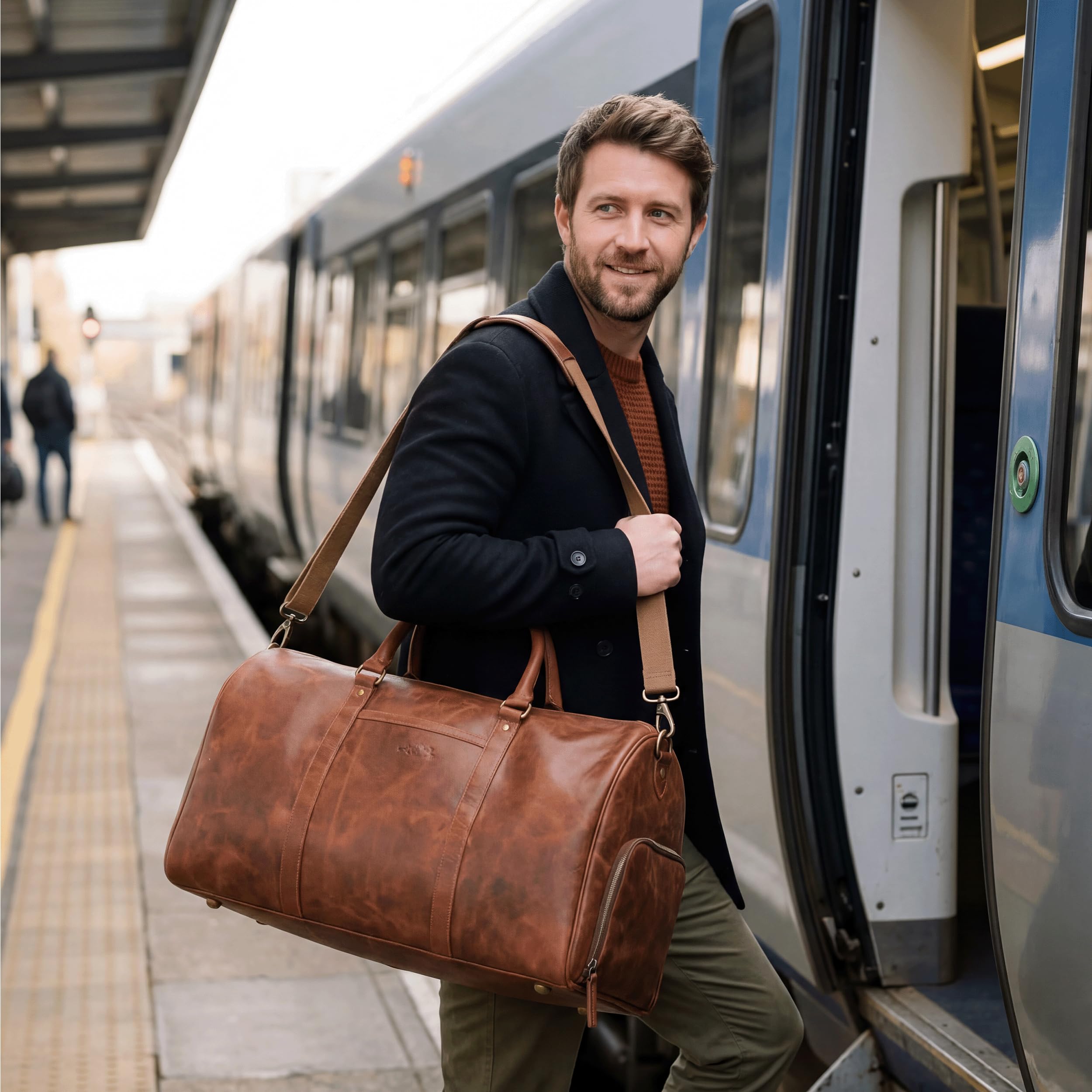 SID & VAIN große Reisetasche echt Leder - Sporttasche Skyler groß - Weekender Handgepäck mit Schultergurt - Ledertasche Herren und Damen braun handgefertigt