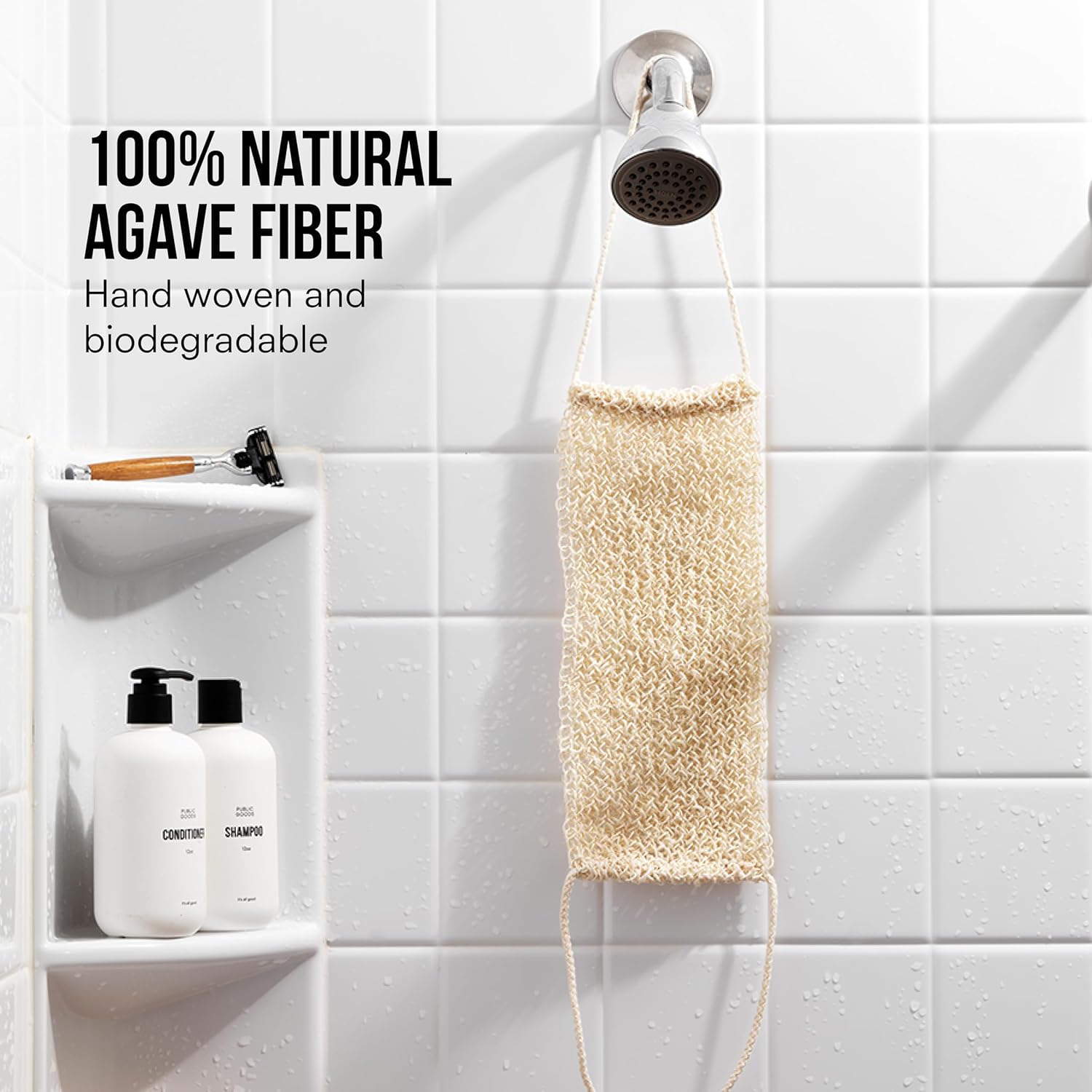 Public Goods Exfoliating Body Scrubber | Ayate Bath Strip for Shower | Back Scrubber Made with Natural Agave Fibers for Exfoliation | Plant-Based Loofah Alternative | 25 in. x 4 in. | 1 Count - Image 3