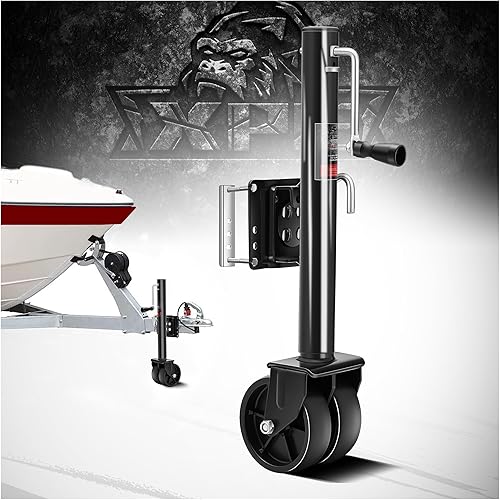 XPE Gato de remolque de barco de 2000 libras con rueda, viaje vertical de 12 pulgadas, gato de lengua de remolque de barco de doble rueda de 6