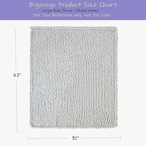 Miniatura 2 de Bigacogo Manta de punto grueso de 51 x 63 pulgadas, manta de felpilla 100% tejida a mano, manta grande de punto trenzado suave y grueso, manta