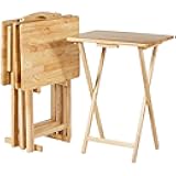 Amazon Basics Classic Foldable TV Dinner Tray Table with Storage Rack, 14.6 L x 19 W x 26 H inch, Natutral, 4-Pack