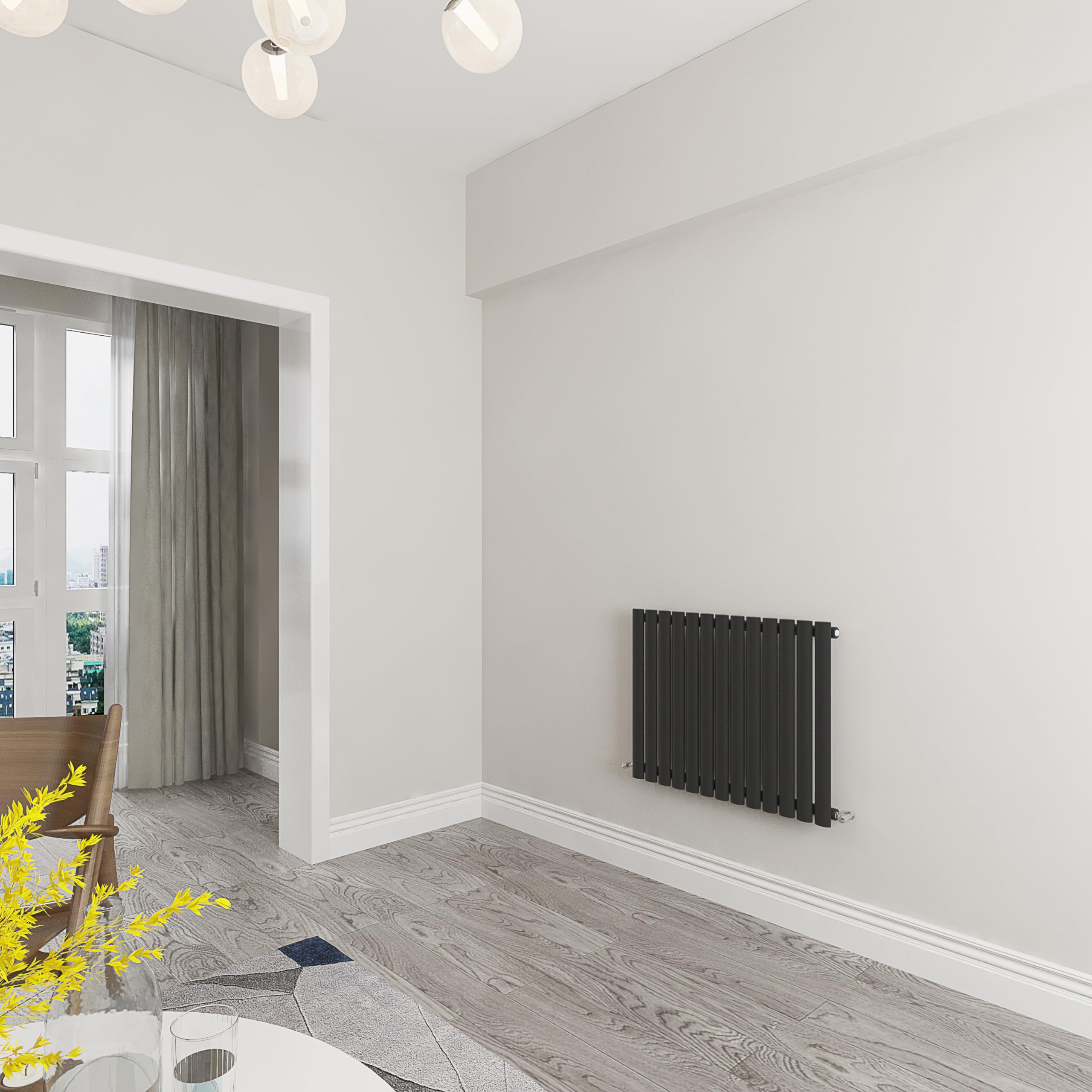 Black Oval Radiator Single Modern Central Heating Radiator Designer 600x767mm Radiator