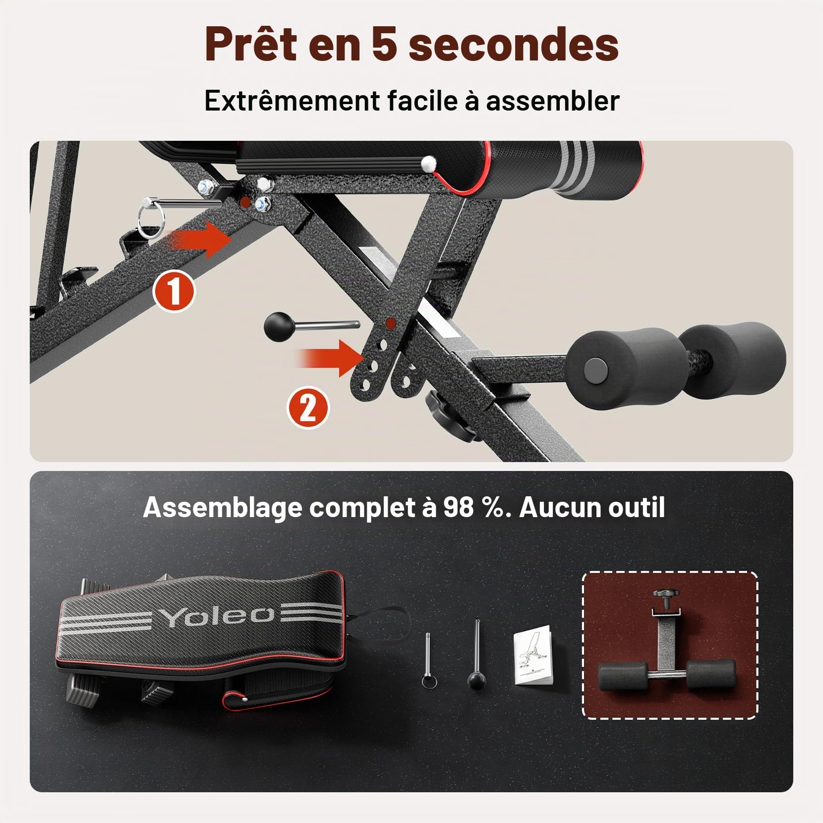 YOLEO Banc de Musculation Réglable - Banc de Fitness - Mousse de Pied épaisse Pliable - Dossier en 6 Positions Ajustable - Charge Maximale de 150 kg - Banc Abdominal pour Entraînement Complet