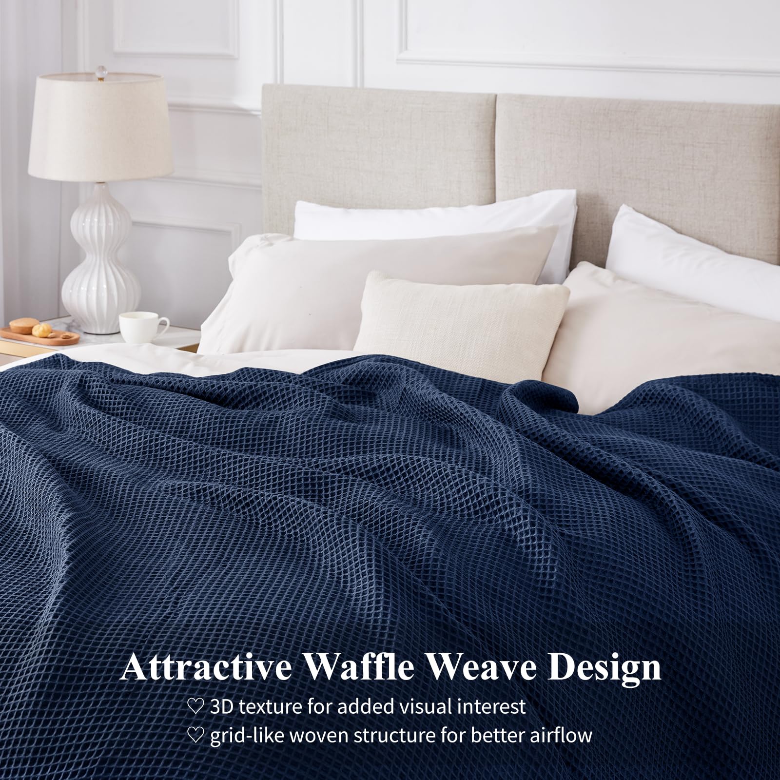 Aisbo Dünne Decke Sommer Blau - Waffelpique Sommerdecke Leichte Decke 220x240 cm XXL als Sofadecke Couchdecke, Weich Kuschelige Wohndecke Wohnzimmer, Couch Bett Flauschig Große Decke Überwurf