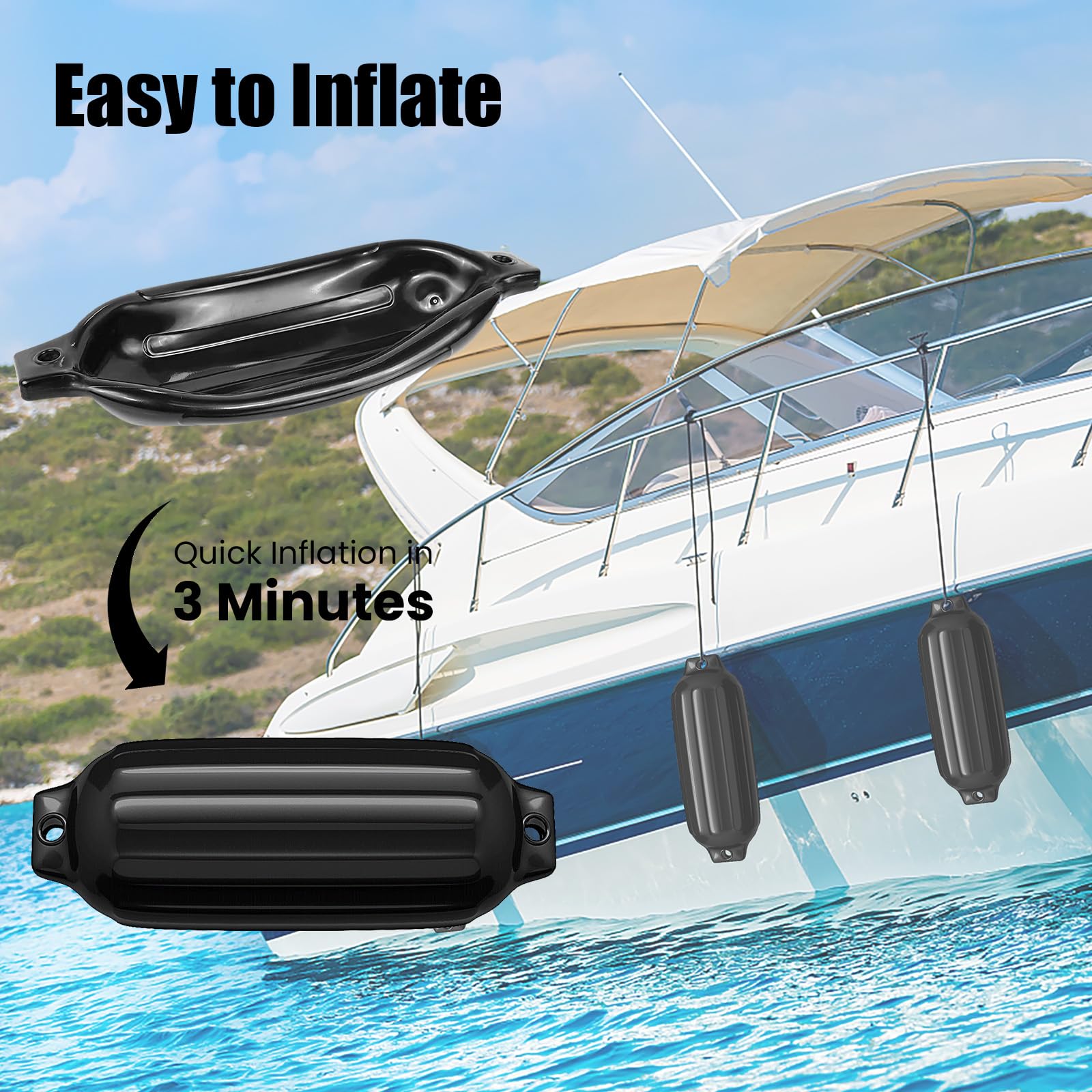 HOMASIS Defensas de Barco Inflables, Juego de 4 Defensas Largas de Bola para Barcos y Yates, Juego de Parachoques de Barco Defensas de Barra de Protección de Ariete