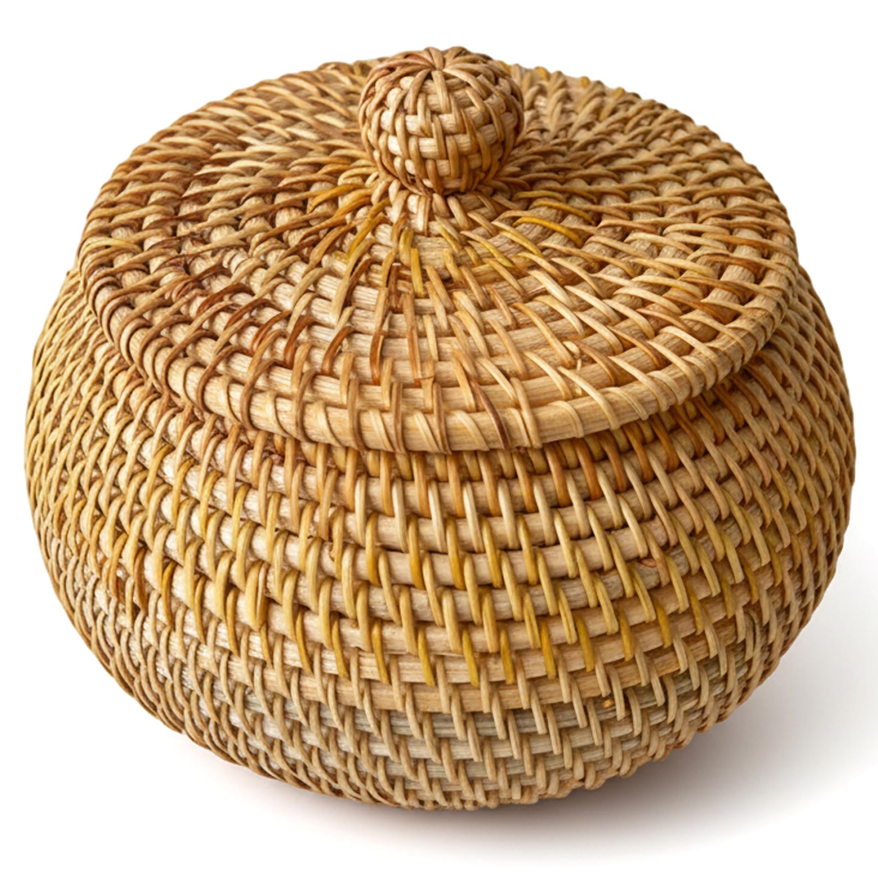 Faroby Assorted Color Wicker Basket With Lid, Round Small Wicker Basket, Multi-Purpose Rattan Bowl Decorative Organizer For Shelf, Home, Bathroom Decor