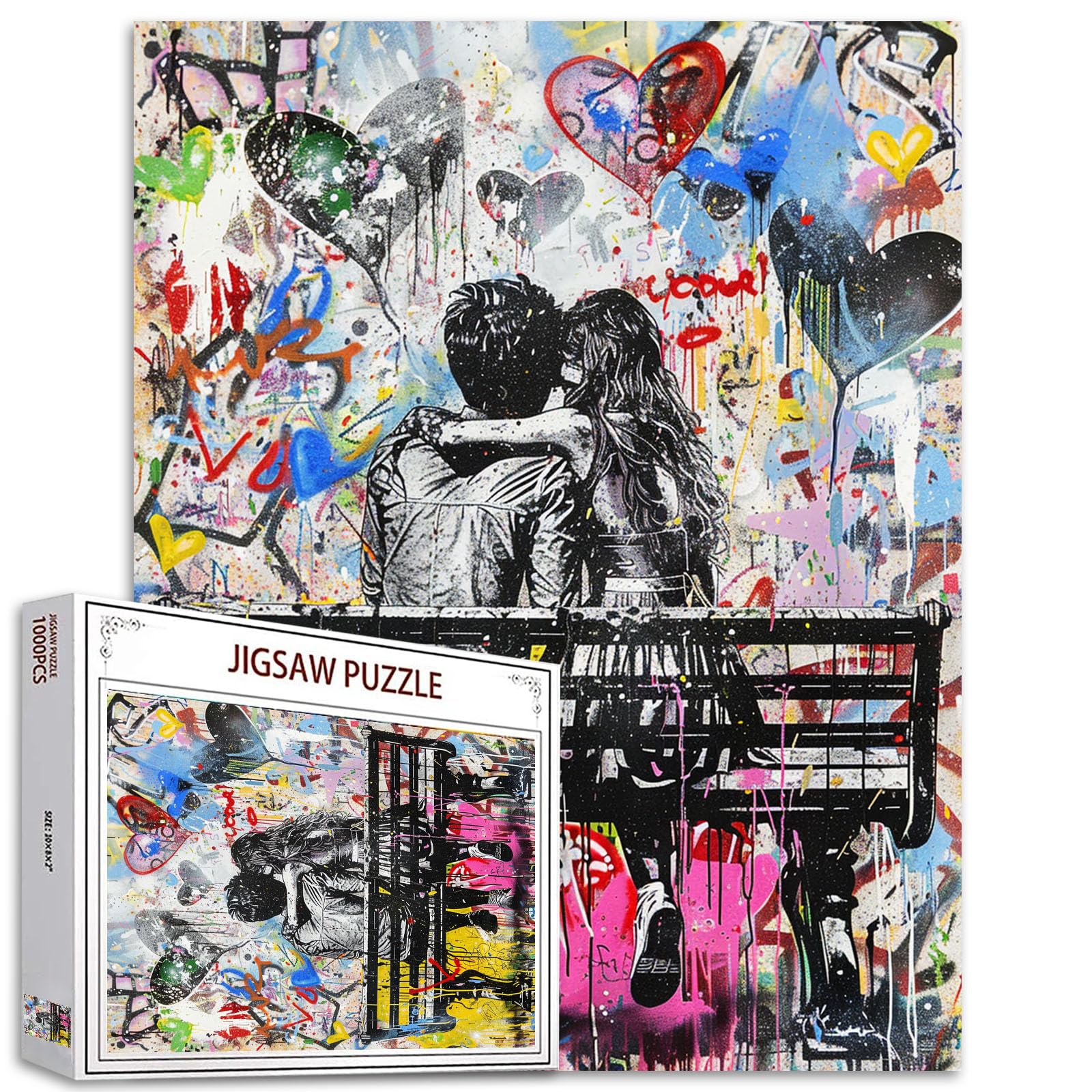 Tucocoo Banksy Graffiti-Puzzles für Erwachsene, 1000 Teile, Paare, die auf der Bank sitzen, Puzzle, 50 x 70 cm, Bunte DIY-Puzzles für Heimdekoration, Familienpuzzle, perfekt für Spieleabende