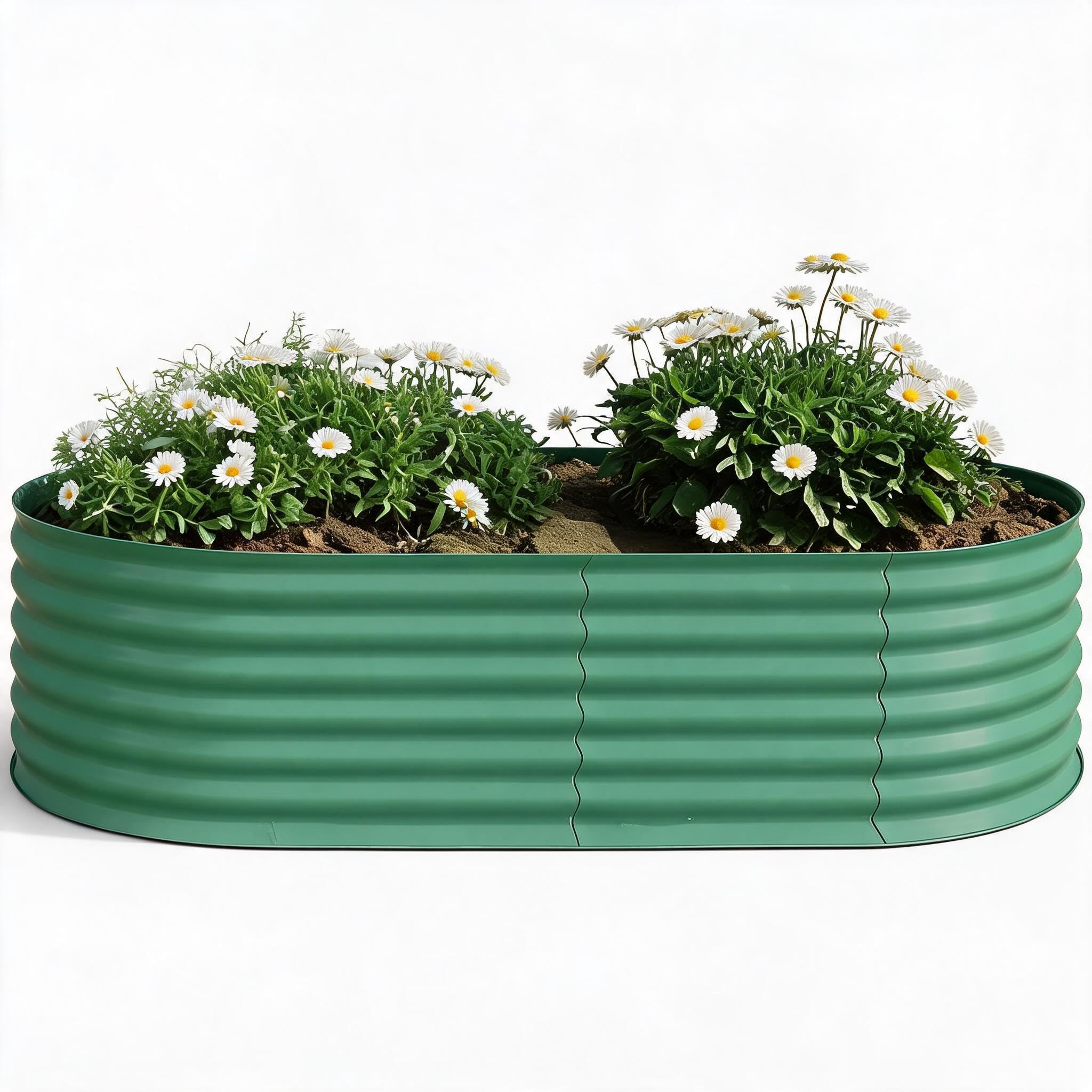 Acekool Galvanized Steel Raised Garden Bed Planter - 4x2x2 ft, 24" Tall, Rust-Resistant, Open-Bottom, Easy Assembly for Vegetables/Flowers/Herbs - Beige or Green