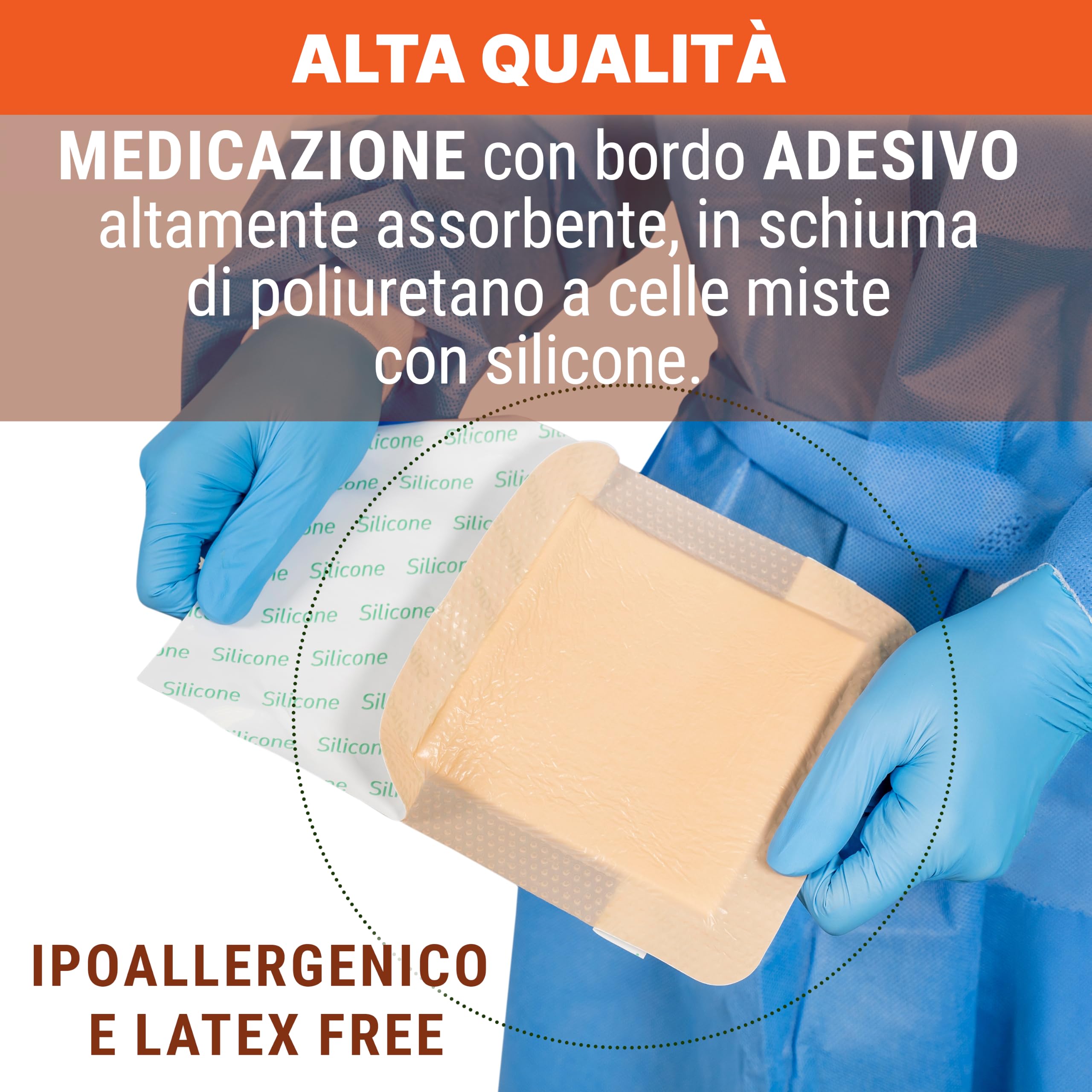 TOUCHMED Medicazione Sterile in Schiuma di Poliuretano con Silicone - 10x10 cm - Con Bordo Adesivo - Monouso - Confezione da 10 Pezzi