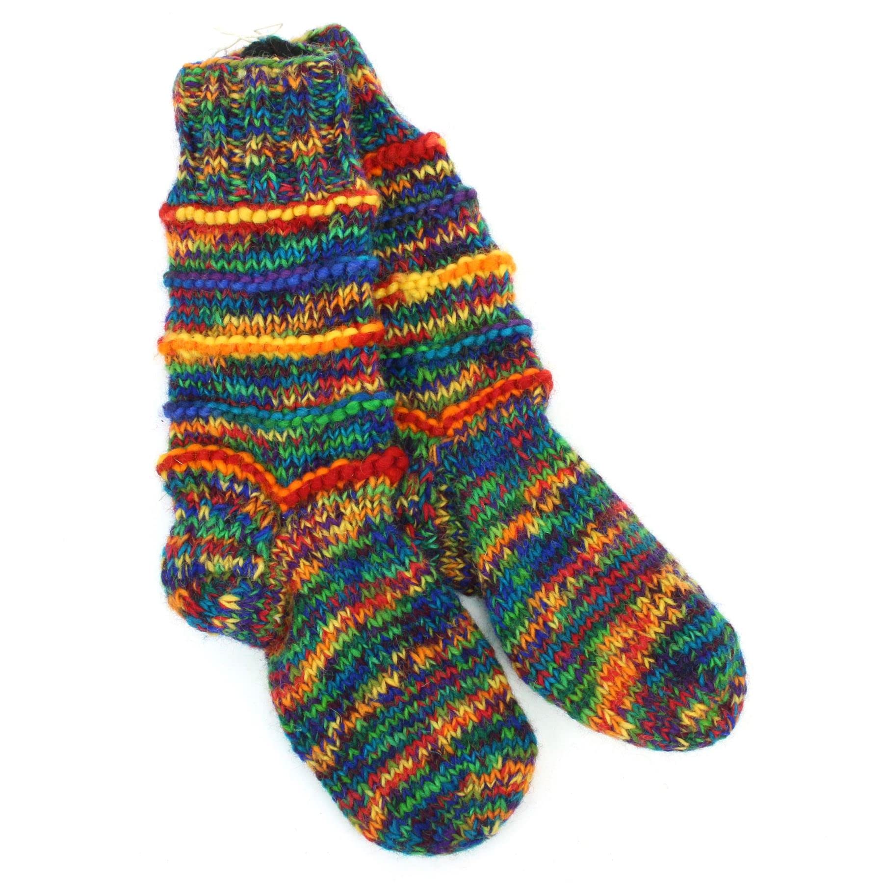 LOUDelephant Hand Knitted Wool Slipper Socks Lined - SD Rainbow Rib