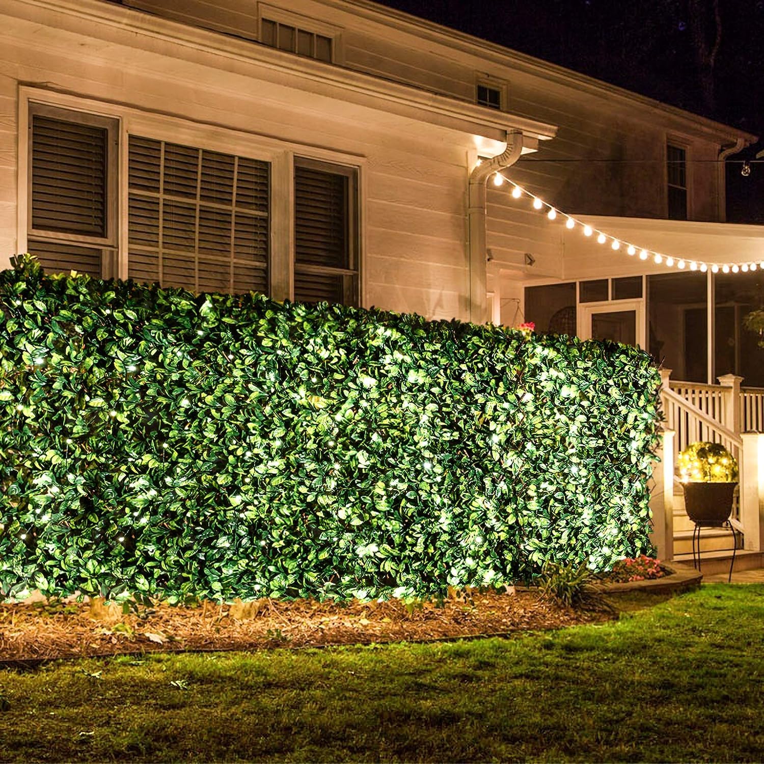 eXtreme Artificial Screening Trellis with Battery Powered LED Lights | 2m x 1m Expandable Privacy Hedge for Gardens, Balcony, & Terraces | UV-Stabilized Decorative Fencing Panel