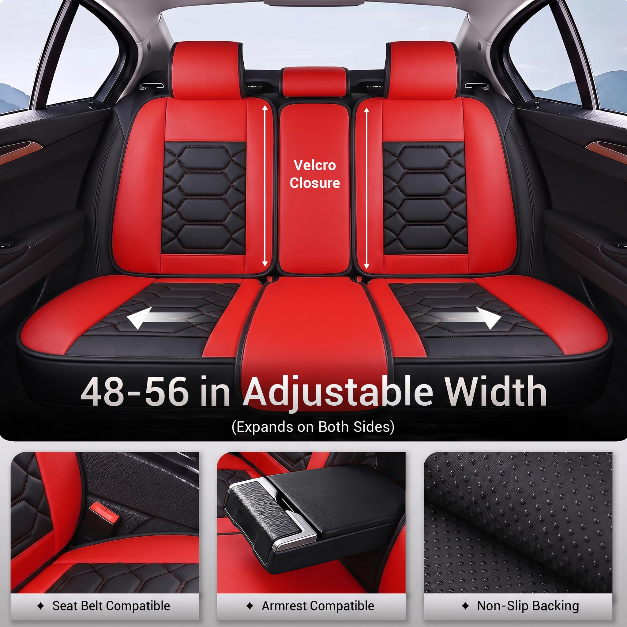 OASIS AUTO Car Seat Covers Full Set, Waterproof Faux Leather Seat Covers for Cars Universal Fit for SUV, Truck, Sedan, Black Premium Car Seat Protector with Front & Back Cushions — Amazon image 6