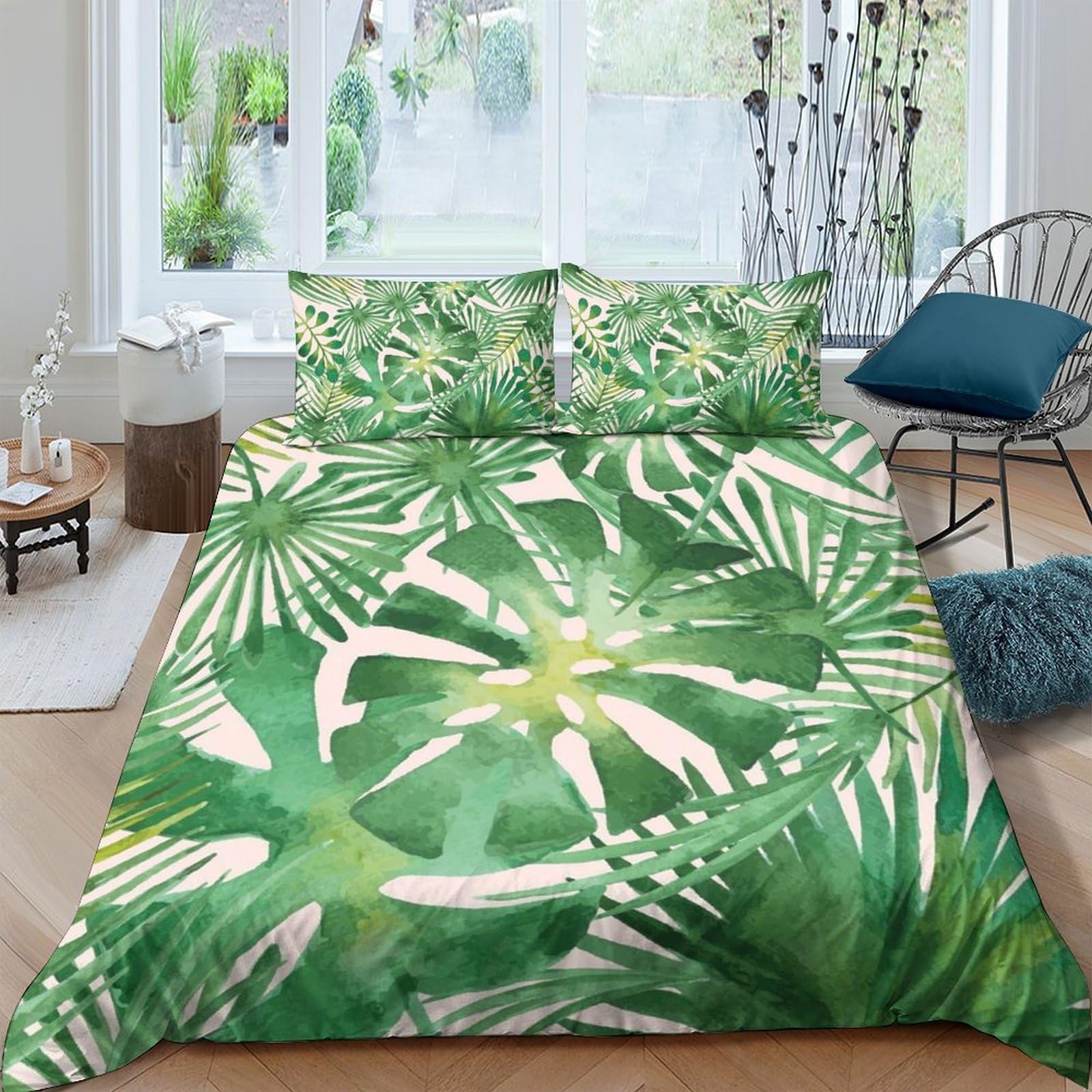 Ctjqhvkz Style-7 3D Printed Tropical Green Leaves Fitted Sheet Microfiber Soft Breathable Palm Jungle Mattress Cover For Bedroom Dorm Bed Decor Single（135X200cm）