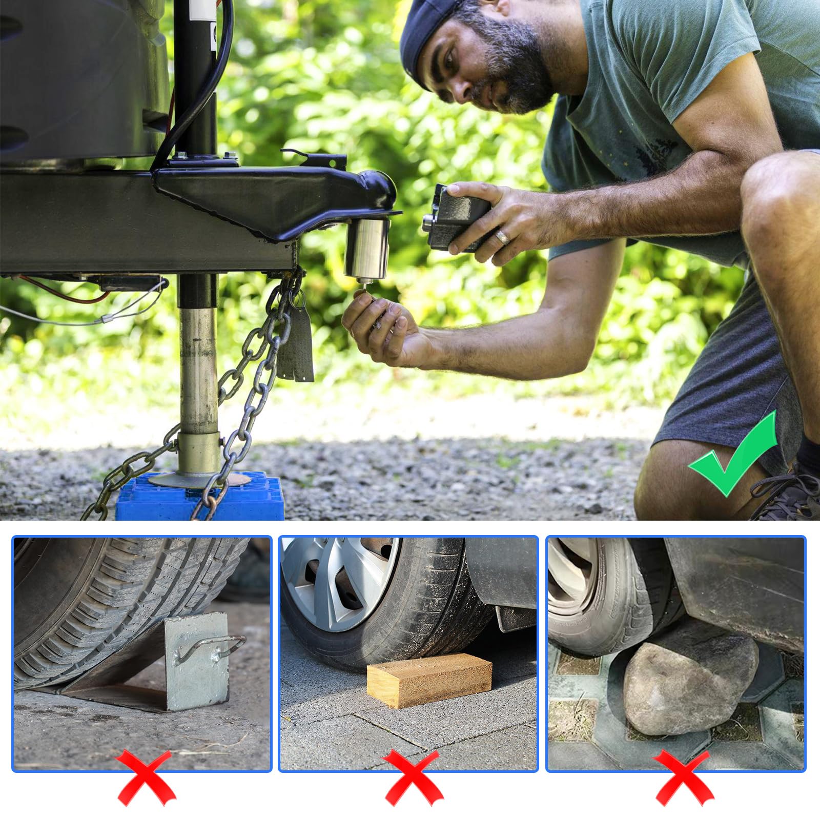 4 Pièces Coussin De Cric Pour Camping-Car,23 * 17CM Coussin De Support Pour Camping-Car Avec Poignée,Caravan Jack Pads,Coussinets De Cric De Caravane Pour Caravanes,Camping-Cars,Jusqu'à 3 T Max(Bleu)