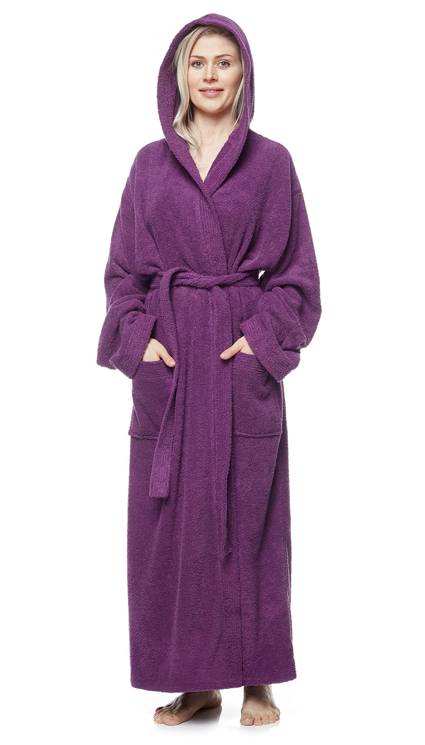 Bata de baño de algodón turco con capucha estilo Pacific para hombre Morado ciruela M