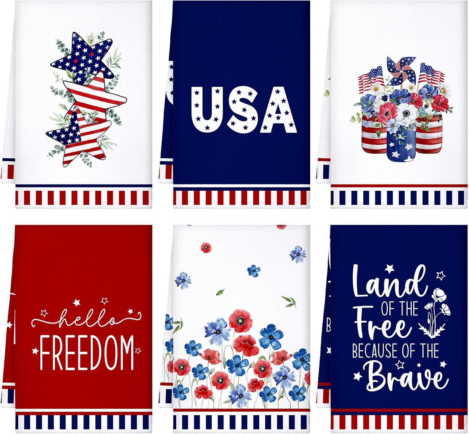 Bencailor 6 Pcs 4th of July Kitchen Towel Patriotic Star Absorbent Hand Towels American Independence Day Gnome Dish Cloths Microfiber Towels for Home Decoration