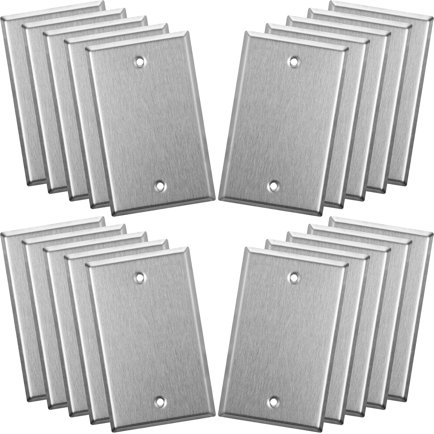 20 Pieces Wall Plate Cover Blank Stainless Steel Metal Outlet Cover Metal Wall Plates Anti Corrosion Brushed Finish for Outdoor, 2.76'' x 4.53'', Silver