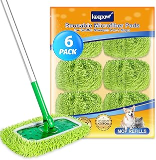 KEEPOW Dry Sweeping/Wet Mopping Cloths for Swiffer Sweeper, Reusable & Washable Microfiber Mop Pads Refills for Hard-Surface/Hardwood Floor Cleaning, 6-Pack (Mop is Not Included)