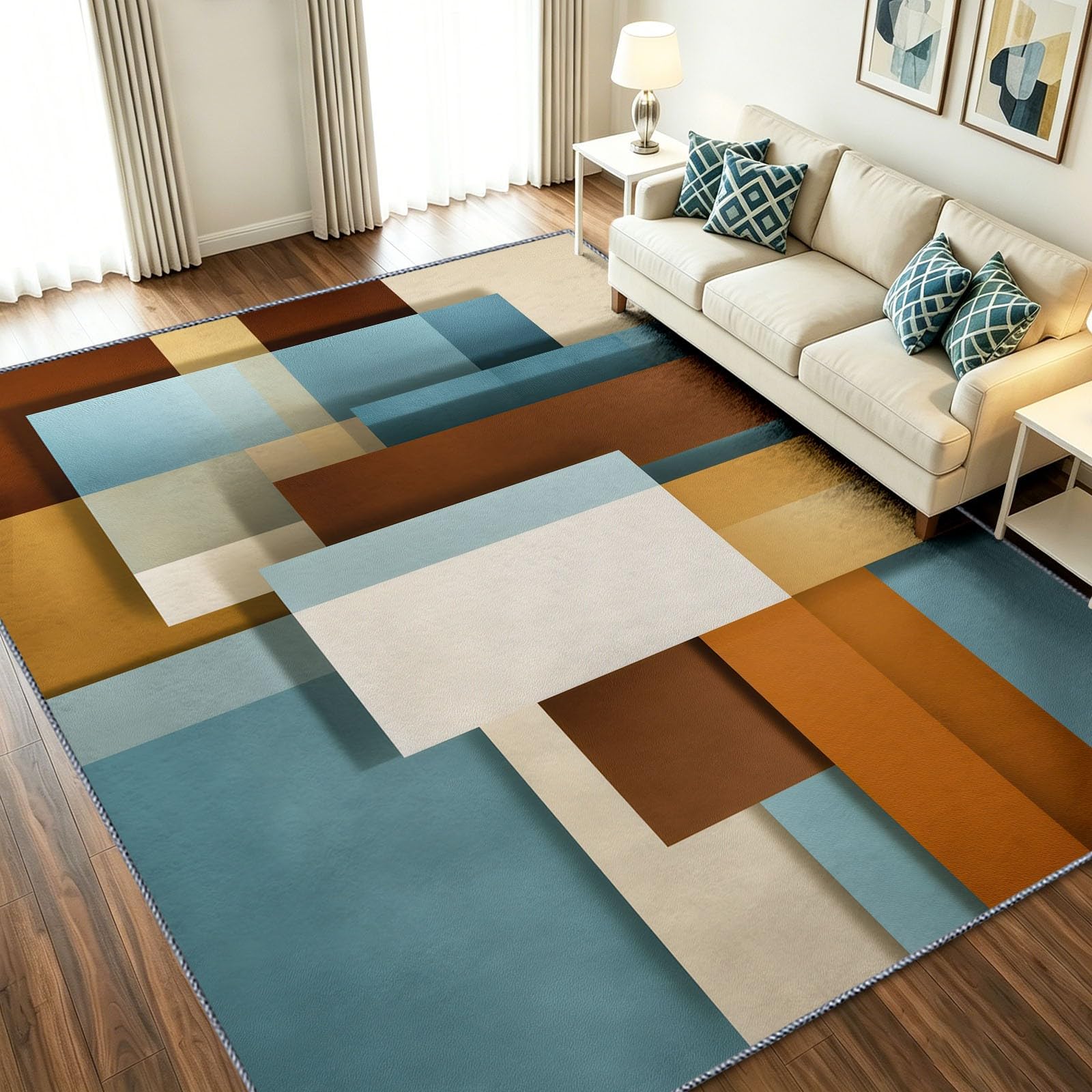 Tapis Bleu 90 x 150 cm Facile à Nettoyer - Tapis Abstrait Moderne Antidérapant Non-Fussel