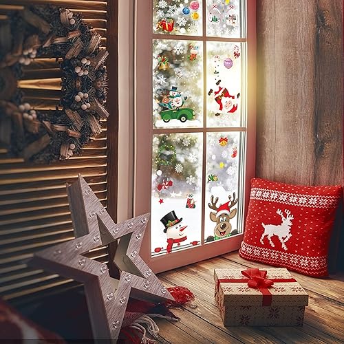 Miniatura 3 de JMANNI Calcomanías navideñas para ventana, 8 hojas, calcomanías para ventana, copos de nieve, cuadros de ventana para puertas, escaparates, frentes