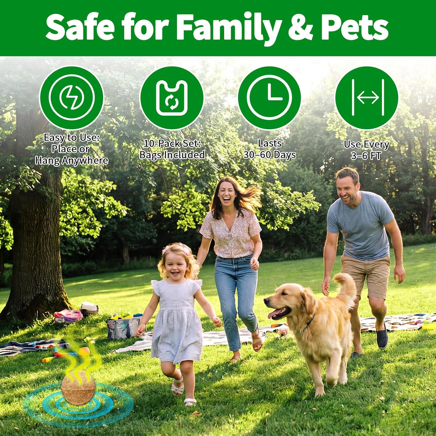 Deer & Rabbit Repellent Balls, 10 Pack Natural Plant-Based Formula with Peppermint & Garlic Oils, Long-Lasting Outdoor Animal Deterrent, Non-Woven Drawstring Pouches for Yard, Garden & Plants