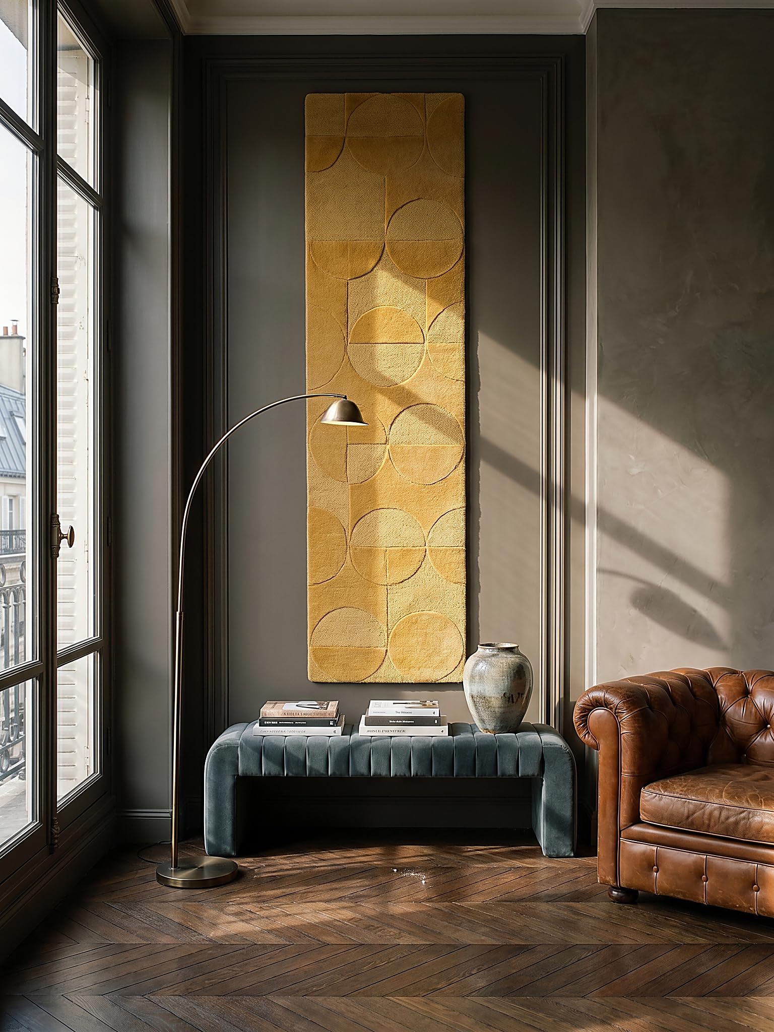 Tapis de Passage Motif Géométrique Dense et Robuste Jaune Moutarde 60 x 230 cm Salle à Manger | DEBEN