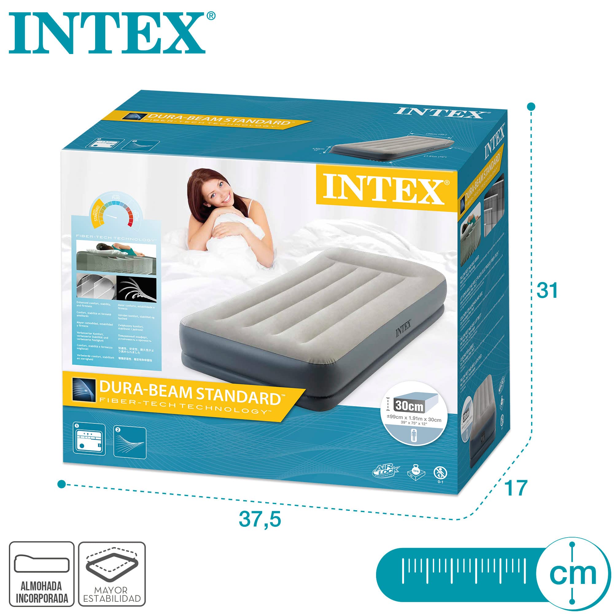 Intex 64116NP Materac Dmuchany, Szary, 1-osobowy/99 cm