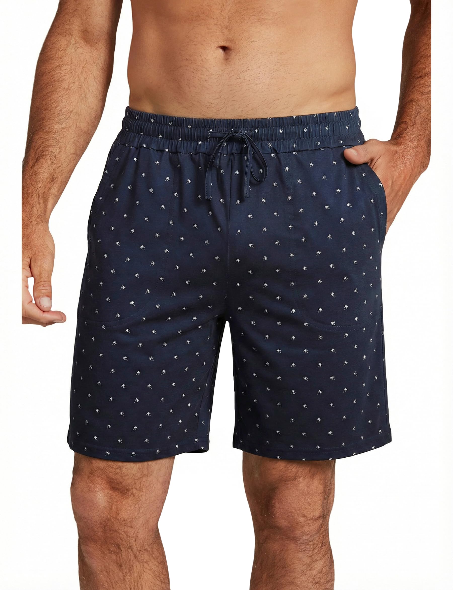 Demegimi Herren Schlafanzughose Kurz Schlafhose Sommer Pyjamahose Baumwolle Schlafshorts Shorty Freizeithose mit Anker Palmen Druck