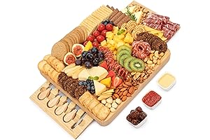 FamRica Big Charcuterie Board Cheese Board Set - 2 Drawers Bamboo Cheese Tray Serving Board